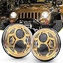 AUDEXEN 7 Inch Led Headlights with High/Low Beam Compatible with Jeep Wrangler JK LJ CJ TJ 1997-2018 DOT Approved 7' Round Headlight (Gold)