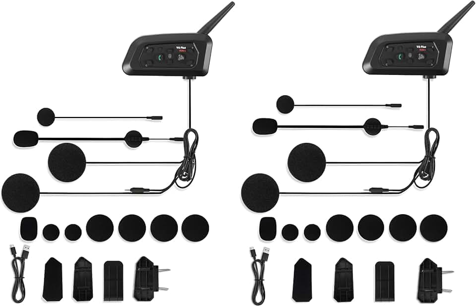 Intercomunicador Capacete (2 Unidades), Bidirecional, 1500M, Intercomunicador V6 Plus, Comunicador Capacete Moto, Para Sistema de Comunicação para Esqui, Motocross