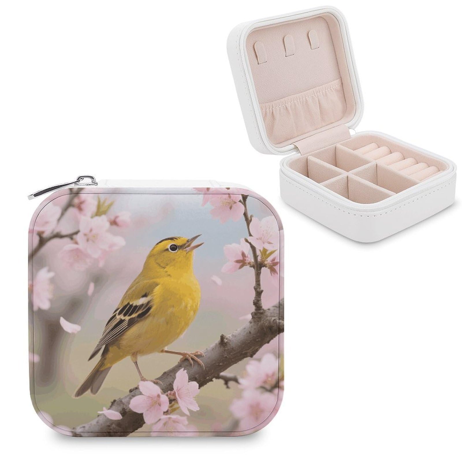 VstaDank Rustic Birds Jewelry Box for Women Jewelry Organizer Storage Case with Zipper Mini Travel Jewelry Case Cute Trinket Organizer Leather Portable Jewelry Storage Box