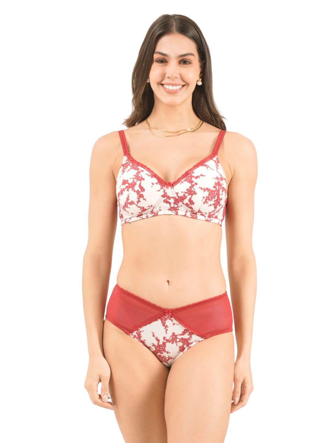 da intimo Women’s Floral Printed Bra & Panty Set | Lightly Padded, Underwired Bra with Adjustable Straps | Soft Stretchable Cotton Blend Lingerie Set for Everyday Comfort DI61 Black-picture-36