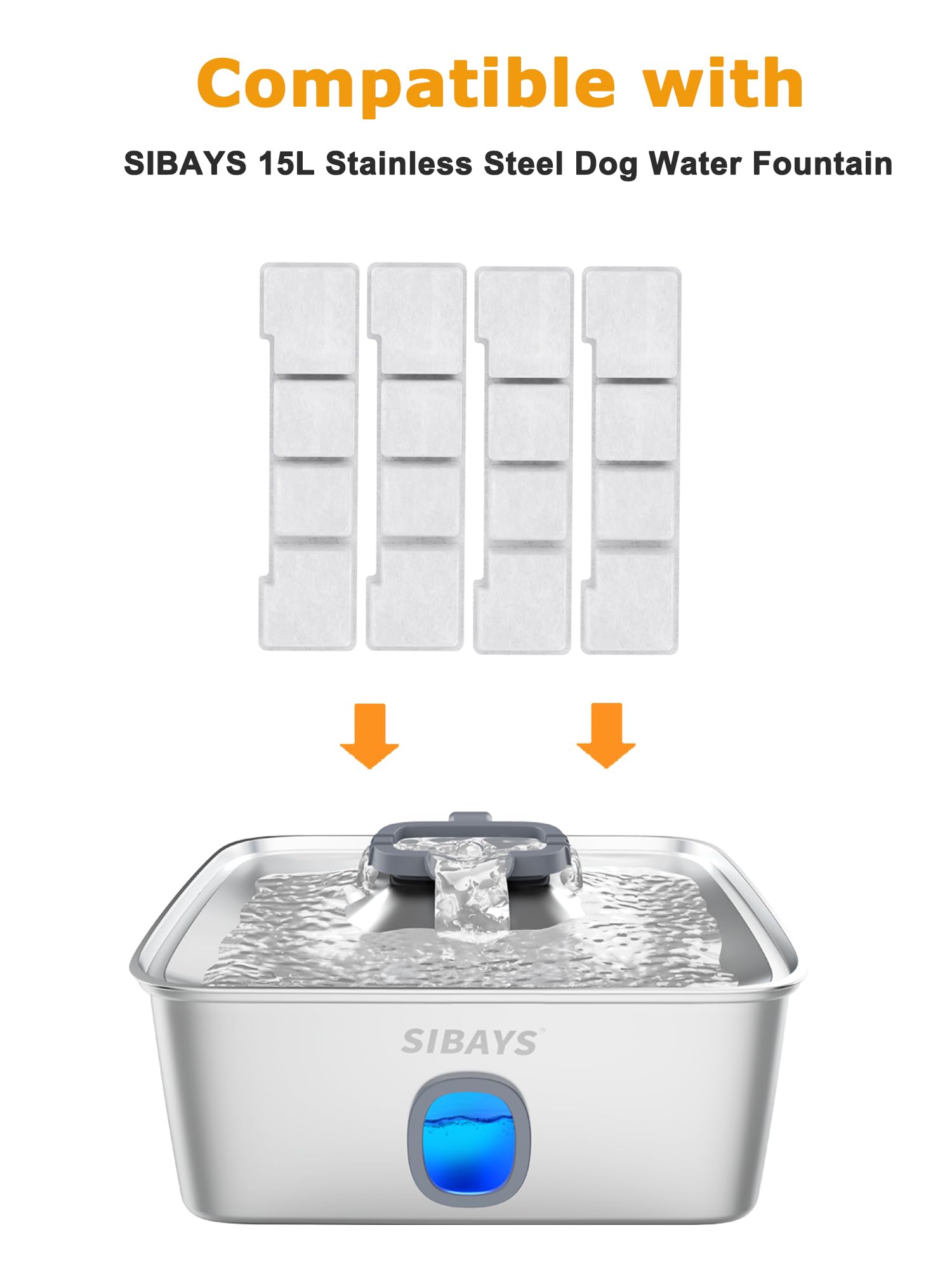 SIBAYS Filtri per fontana d'acqua per gatti, 15 l, ricambio per filtri per fontana d'acqua per cani, realizzati in carbone attivo e cotone PP, confezione da 8 filtri, confezione da 8 spugne pre-filtro