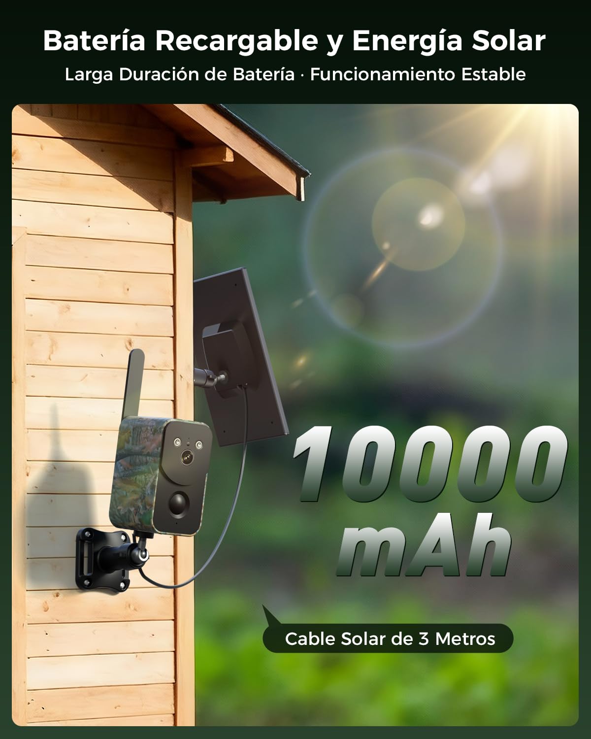 Xega 4G LTE Solar Cámara de Vigilancia con Tarjeta SIM, 10000mAh Batería | Detección de Movimiento,Audio Bidireccional,Foco y Sirena, Alertas por Aplicación,Resistente al Clima No Compatible con WiFi