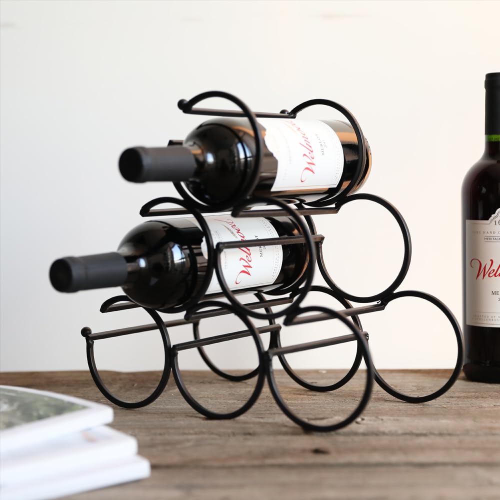 JHY DESIGN Eisen Tisch Weinregal, Wein Flaschenregal Weinregale Freistehender Weinhalter Weinflaschenhalter Tragbarer Weinschrank für Home Counter Bar Küche (6 Flaschen Design, Dia 9cm)