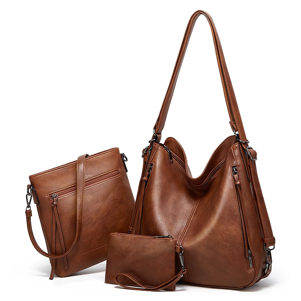 PU Leather Purses ​3PCS, Hobo Crossbody Bags Set for Women, 3 in 1 Convertible Backpack for Ladies Shoulder Bags satchel Bags
