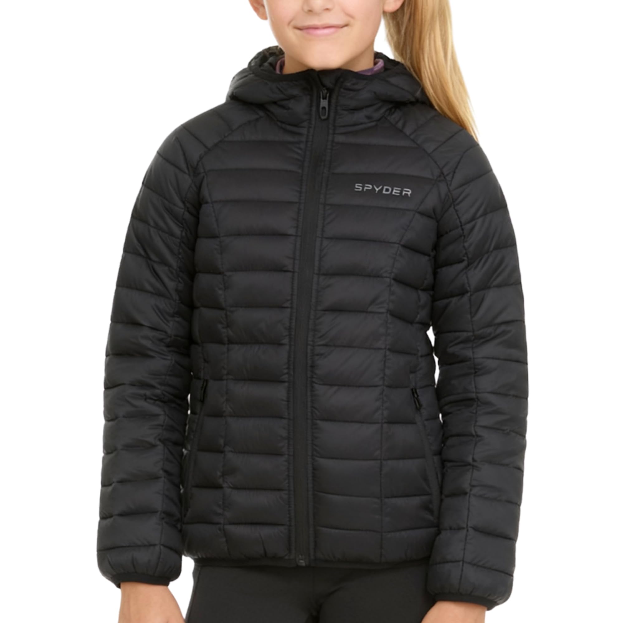 Spyder Girls Puffer Jacket with Hood Packable, Girls Winter Coats, Lightweight Ski Snow Outerwear