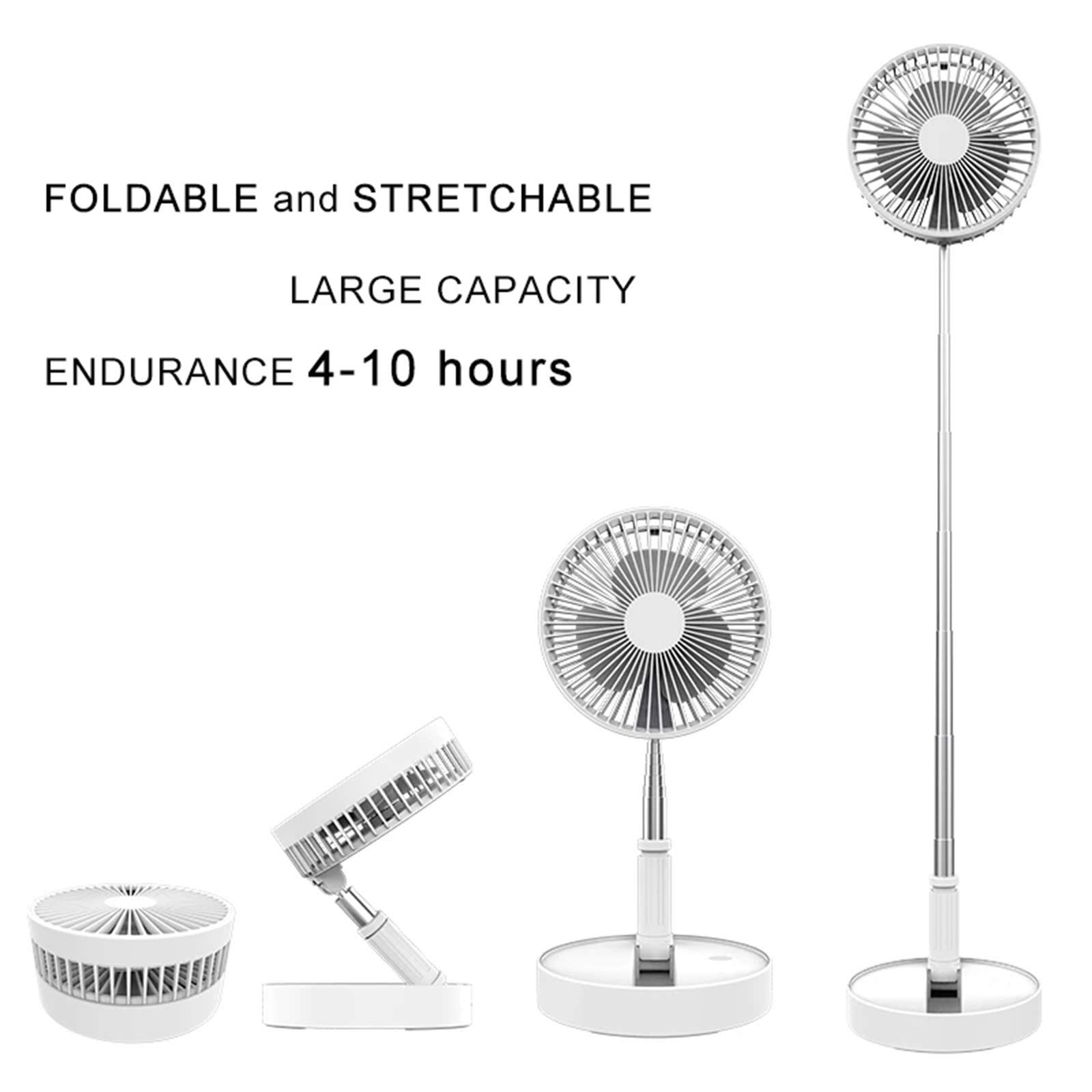 Ventilatore elettrico pieghevole telescopico, Ventilatore da tavolo USB portatile, con batteria ricaricabile da 3600 mAh, piedistallo regolabile 4 velocità silenzioso/ ​telecomando (Bianca)