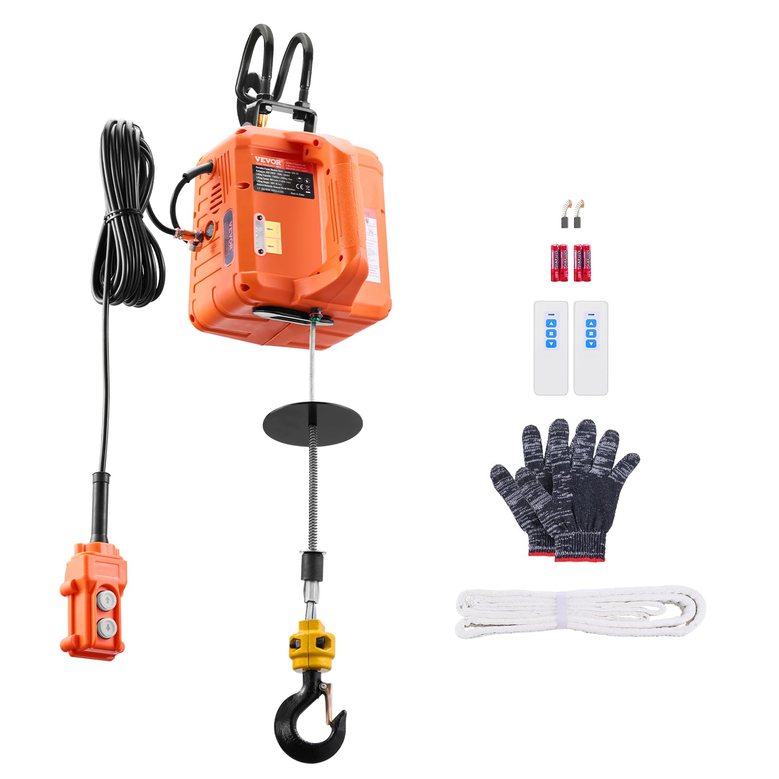VEVOR Verricello Elettrico, Capacità 500 kg, Verricello Elettrico Portatile 1500 W, Altezza di Sollevamento 9,1 m, 4 m/min con Telecomando a Filo e Wireless, per Garage Fabbrica Sollevamento Traino