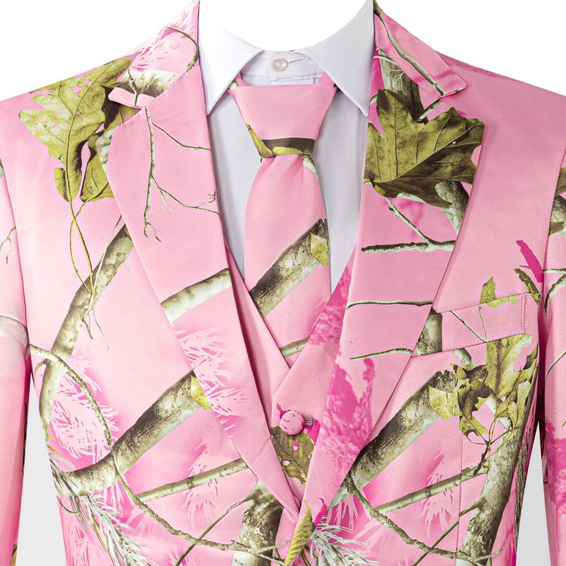 HBDesign Men's Pink Camouflage Suit Twig and Leaf Pattern 2 Button 3 Piece Camo Mens Suit2