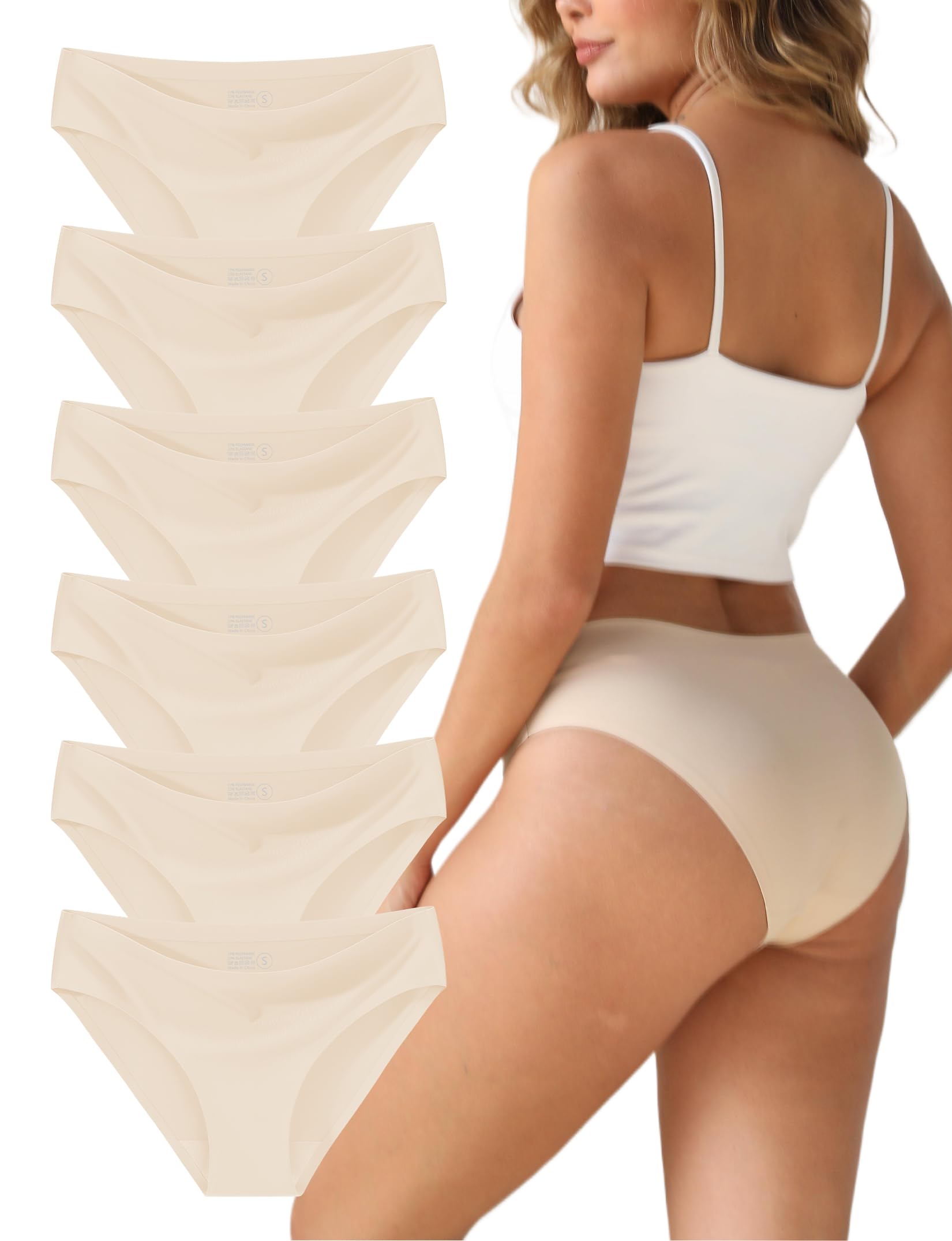 Women's Seamless Underwear Stretch Bikini Panties No Show Invisible Hipster XS to 3XL 6 Pack