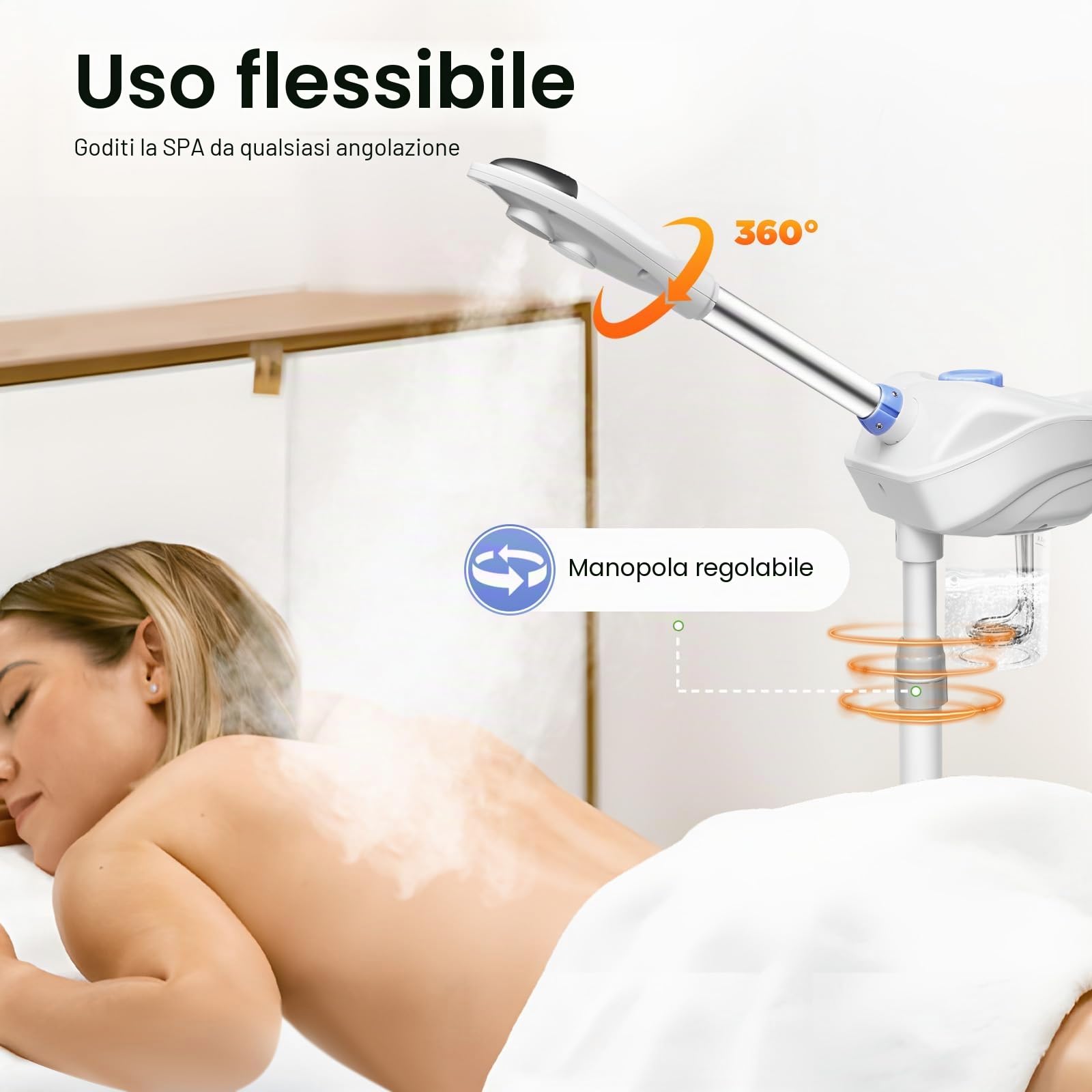 Spray viso vapozone professionale caldo/freddo da 750 W, vapore, sauna facciale, multifunzione con ugello rotante a 360 gradi, nanotecnologia, per salone di bellezza, spa domestica
