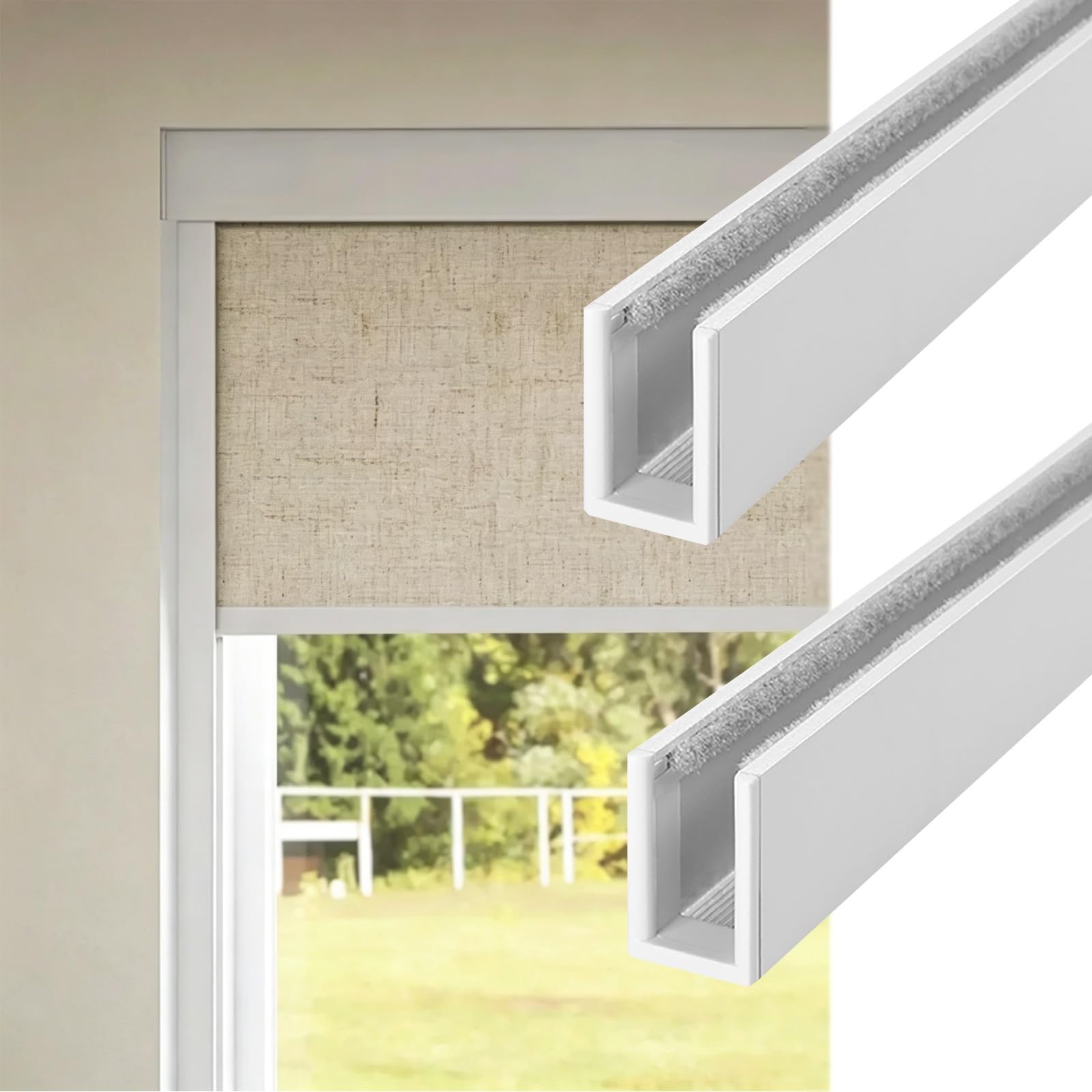 Heavy Roller Blind Blocking Strip 200 180 160 120 80 50 40 CM, Cuttable Window Blackout Strips for Sides Edge, Blinds Light Gap Blocker Track Rail U Shaped(White 2pcs,160cm/63in)