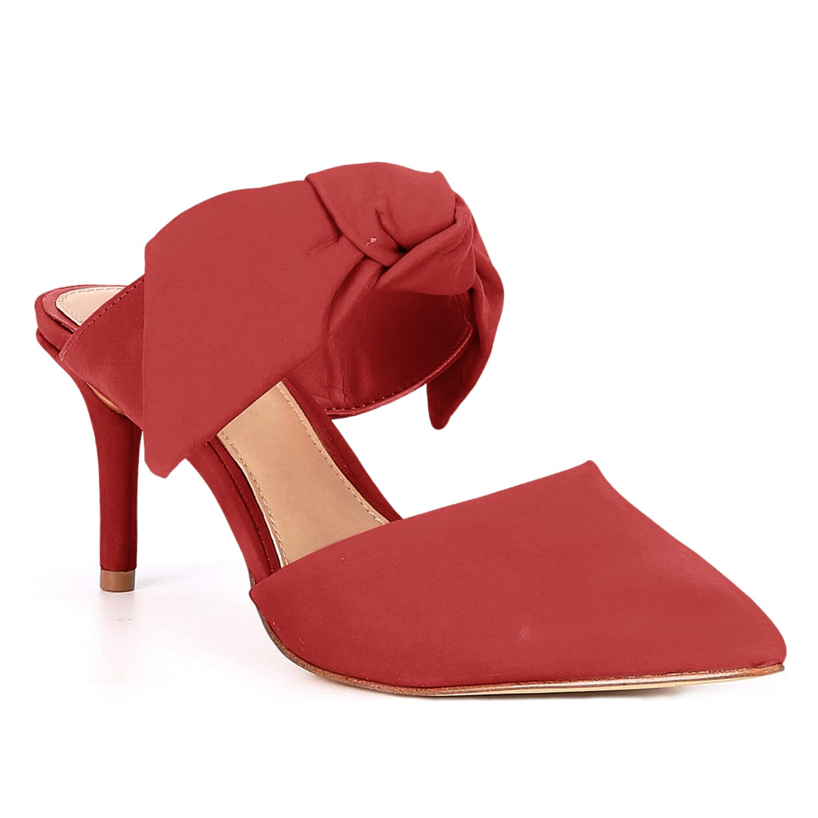 PiePieBuy Womens Pointed Toe Bow Mules Mid Heel Slip On Backless