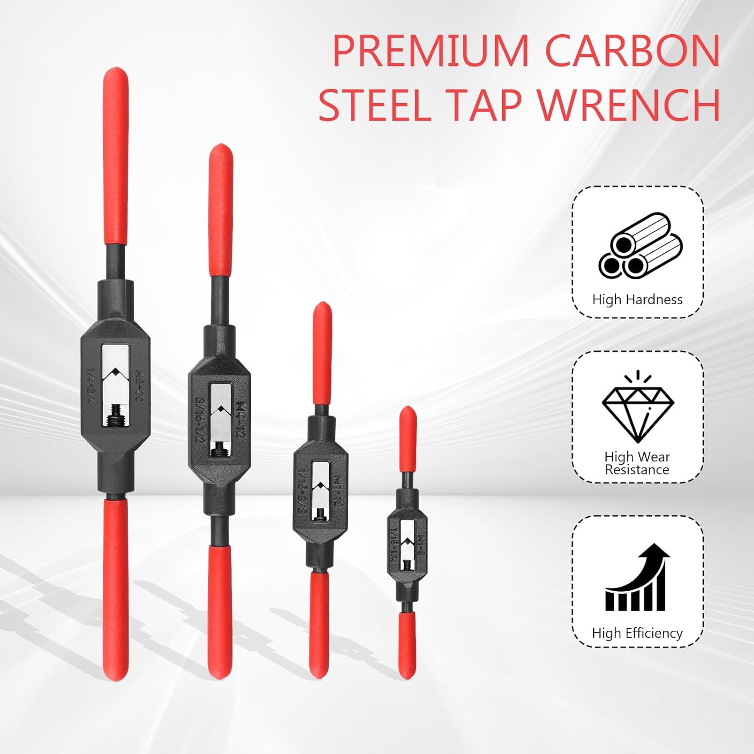 Lot de 4 Clés à Taraud Réglables, Porte-Tarauds avec Poignée Antidérapante en Plastique, Ensemble d’Outils pour Taraudage et Alésage Manuel, Compatible avec Tarauds UNC UNF Métriques de 1/16'' à 3/4''
