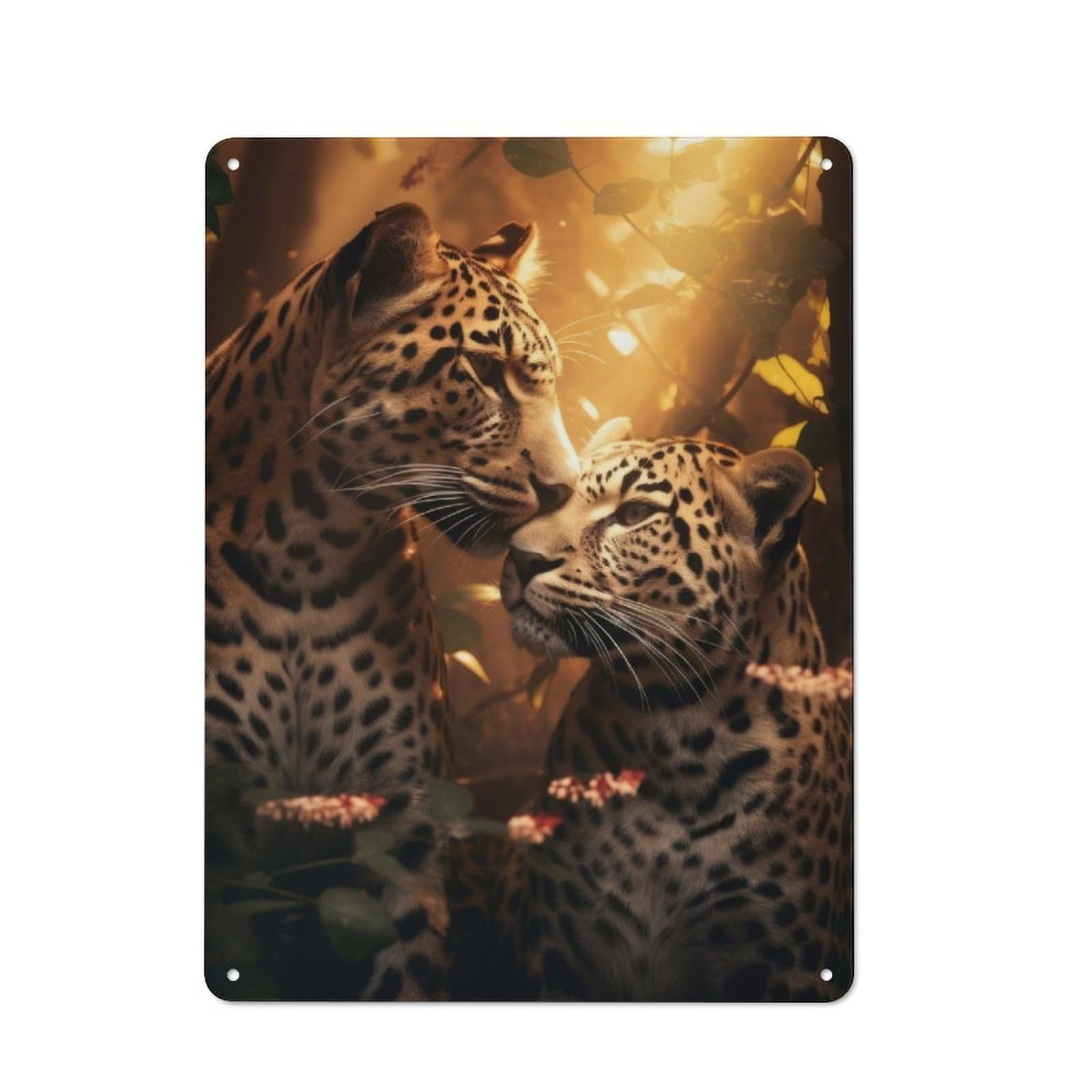 Junmoney Romantic Loving Leopards Retro Metal Plaque 40X30cm For Dining Room Or Kitchen, For Home Interiors, Feature Walls And Decorative Displays