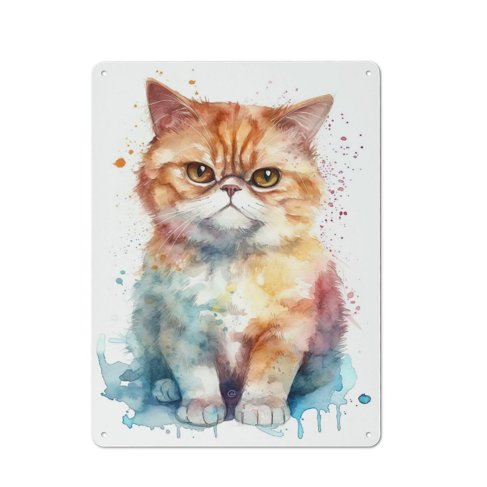 Junmoney Style-8 Watercolor Cat Painting Metal Sign 40X30cm, Vintage Bar Wall Plaque For Diner, Restaurant, Shed Or Kitchen