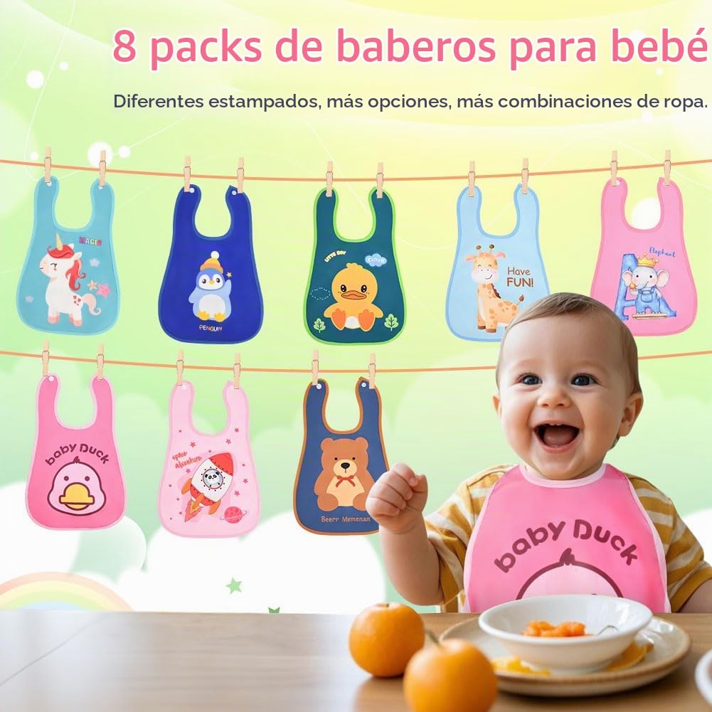 HOTUT Baberos Bebe, Babero Impermeable Bebe para Bebes y Niños Pequeños, Unisex, Ajustable, Babero Cómodo, Ligero, con Bolsillo Recogemigas, Sin BPA