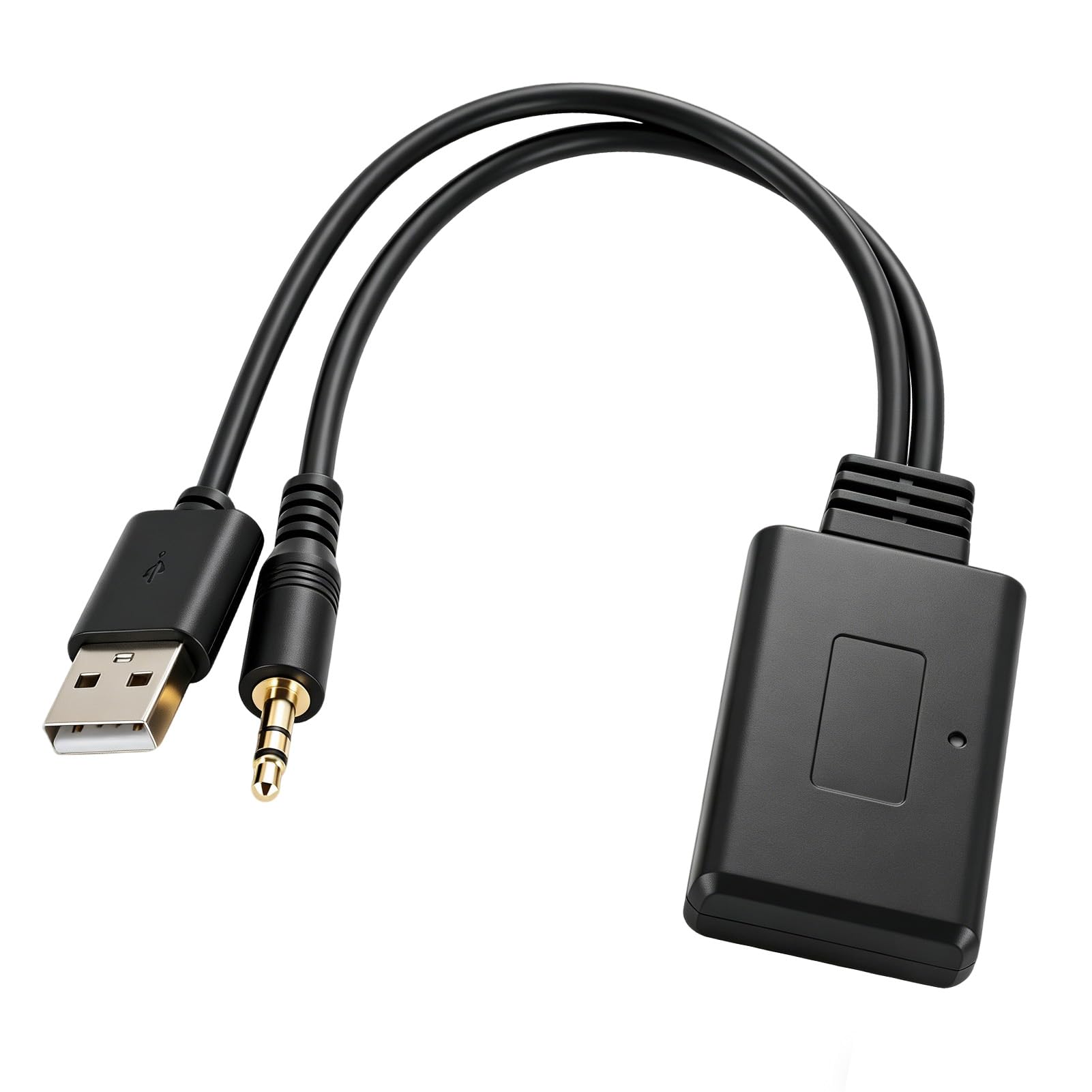 Bluetooth 5.0 AUX Car Adapter, Wireless Receiver and Audio Transmitter with 3.5mm Jack and USB Port Plug and Play for Vehicles with AUX Interface with Headphones Speakers PC TV