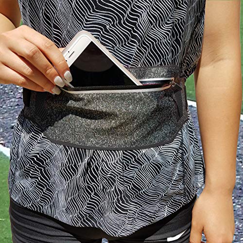 Ultra-Thin Water Resistant Running Belt / Fannie Pack for Women and Men, Expandable Phone Belt to Hold Cell Phones, Cards, and Money. Ideal Waist Bag Waist Pack for Travel, Sports and Yoga (black)