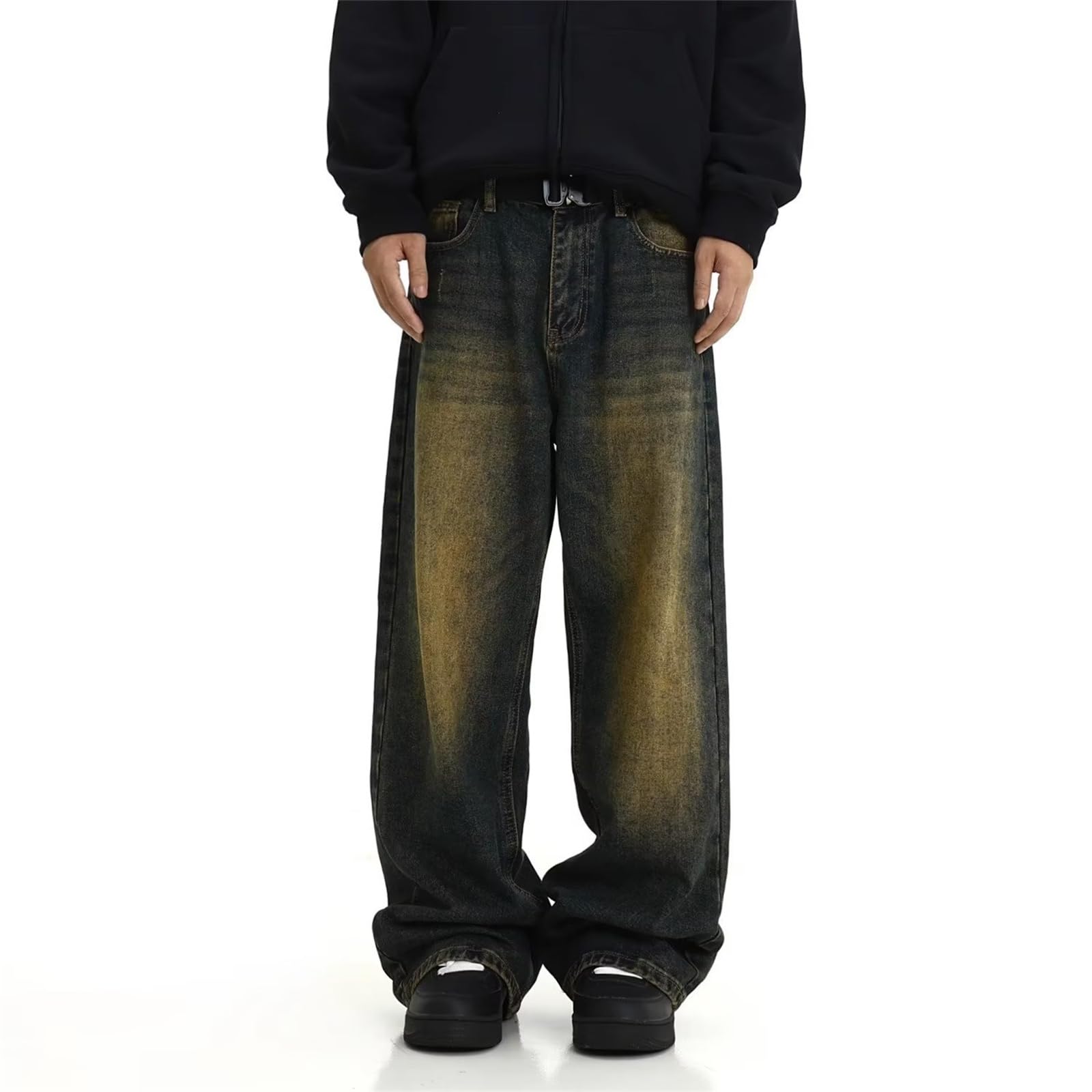 Jeans Maschio Pantaloni da Uomo Regular Straight Leg Pants Vintage Elegante Lavaggio Baggy Moda Streetwear Denim Pantaloni