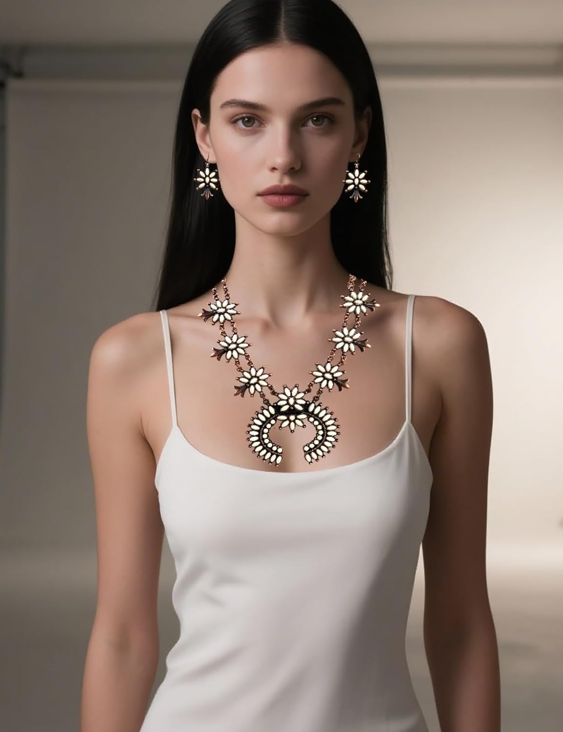 TOPACC Western Jewelry for Women White Turquoise Cowgirl Necklace with Boho Earings Set - Image 3