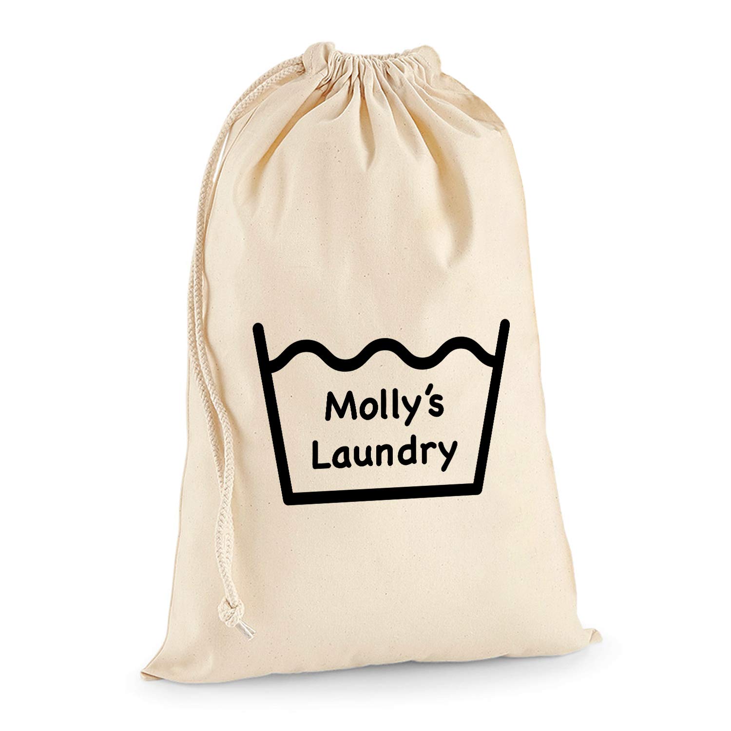 Personalised Laundry Bag 100% Cotton Extra-Large Heavy Duty Fabric Bag in Natural Colour with Drawstring Closure - XL Size (75 x 49 cm / 29,5" x 19,3'' 38 litres) - Laundry