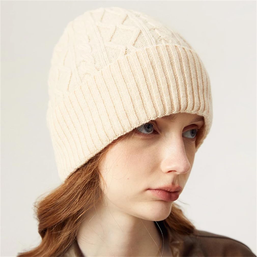 Gorros de lana merino para mujer, para invierno, color liso, cálido, suave, gorro de esquí para mujer