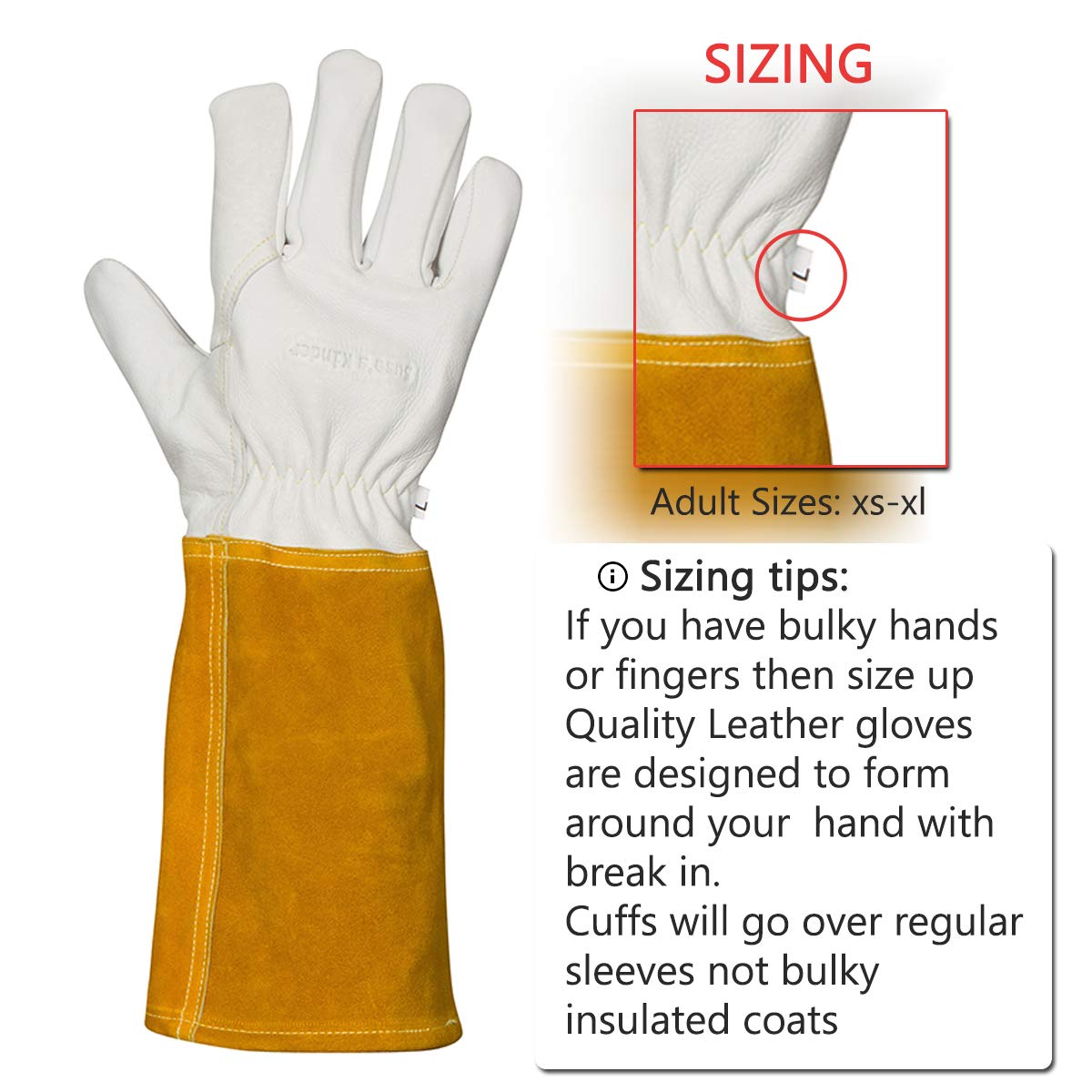 Suse's Kinder Tig Welding Gloves Large, Fireproof Heat Resistant For Welders, Wood Stove or Fireplace Cooking - Premium Leather (Yellow White, Large)