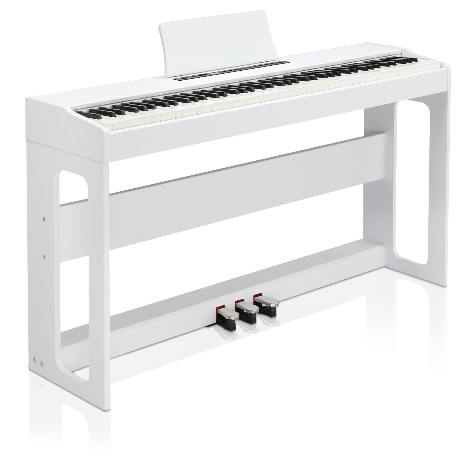 LEADZM Piano Numérique 88 Touches, Clavier Entièrement Lesté, Piano Électrique avec MIDI-USB, Bluetooth et Haut-Parleurs Stéréo, 128 Sonorités et Rythmes, Système à 3 Pédales (Blanc, A-815)