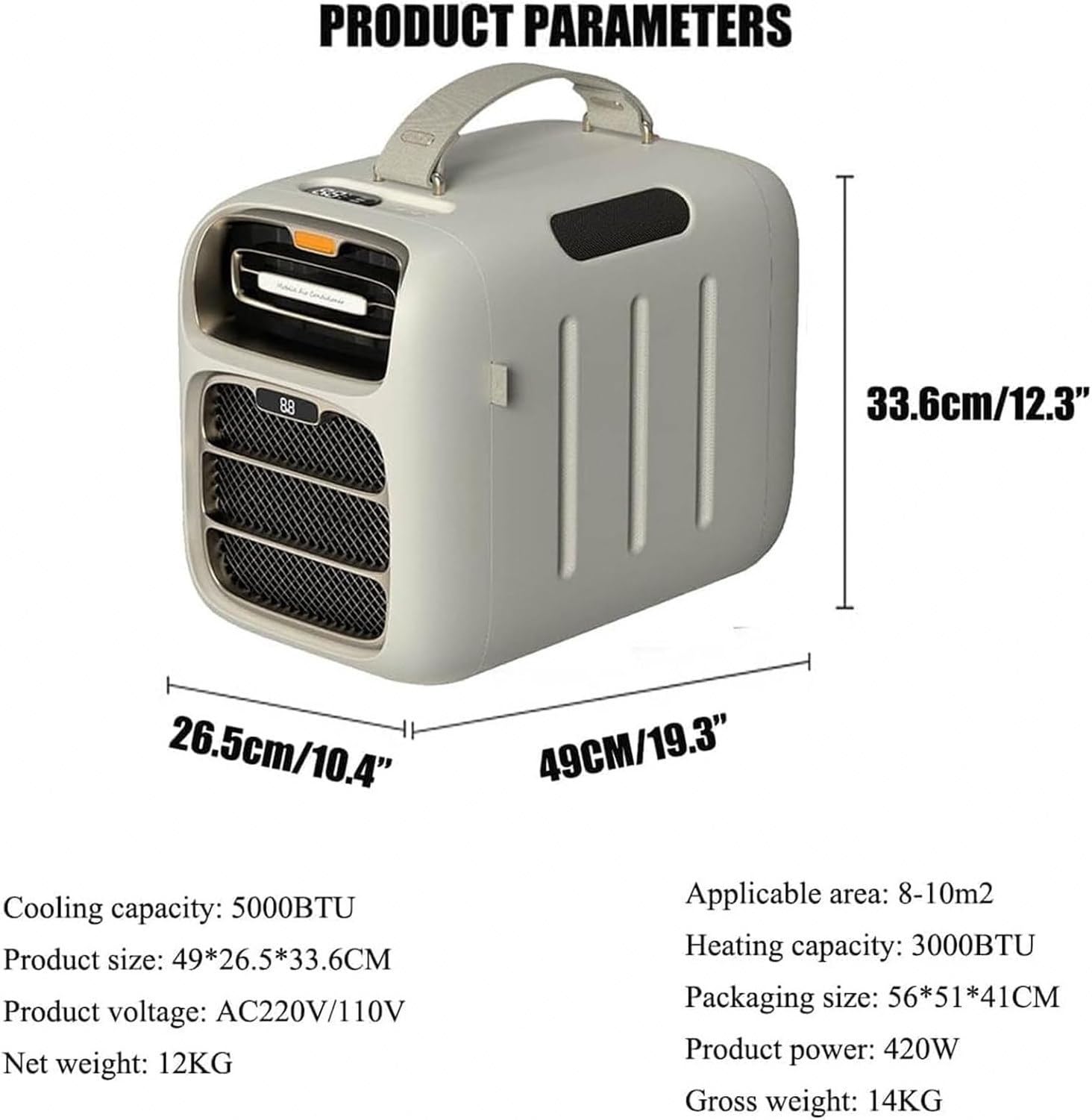 Condizionatore d'Aria Portatile da Esterno per Tenda e Camper, Raffreddamento e Riscaldamento, deumidificazione, 3 velocità Ventola, Timer, 420W a Basso consumo, Cold+Heat
