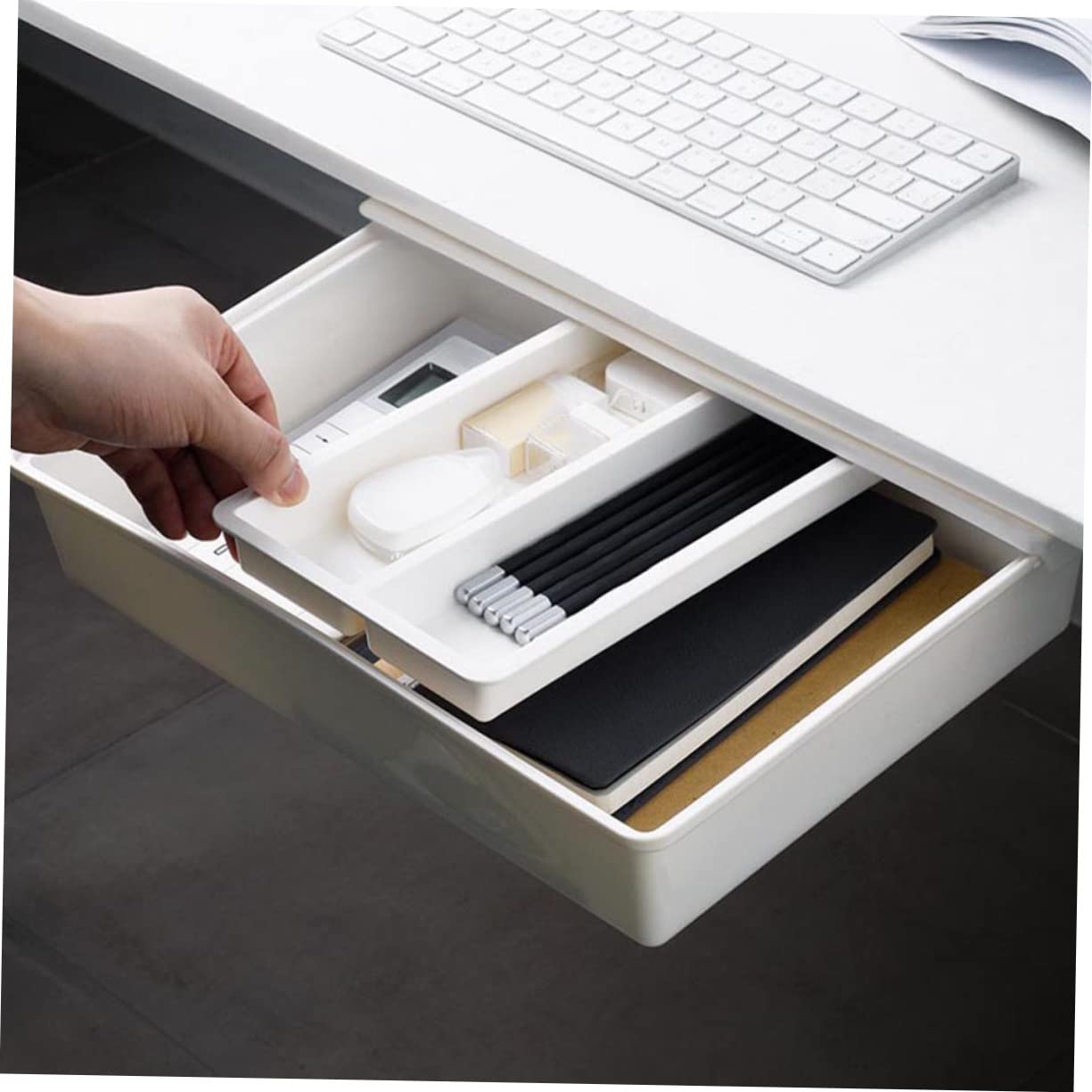 Angoily 2pezzi Sottotavolo Portapenne Estraibile Organizer Per Cancelleria e Articoli Per Ufficio Cassetto Invisibile Resistente e Per Prolungato
