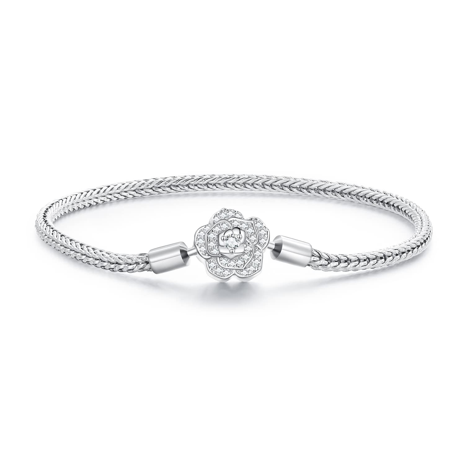 Jewelry Moments Pulsera con dije de cadena de serpiente y cierre de corazón brillante con circonitas cúbicas en plata de ley