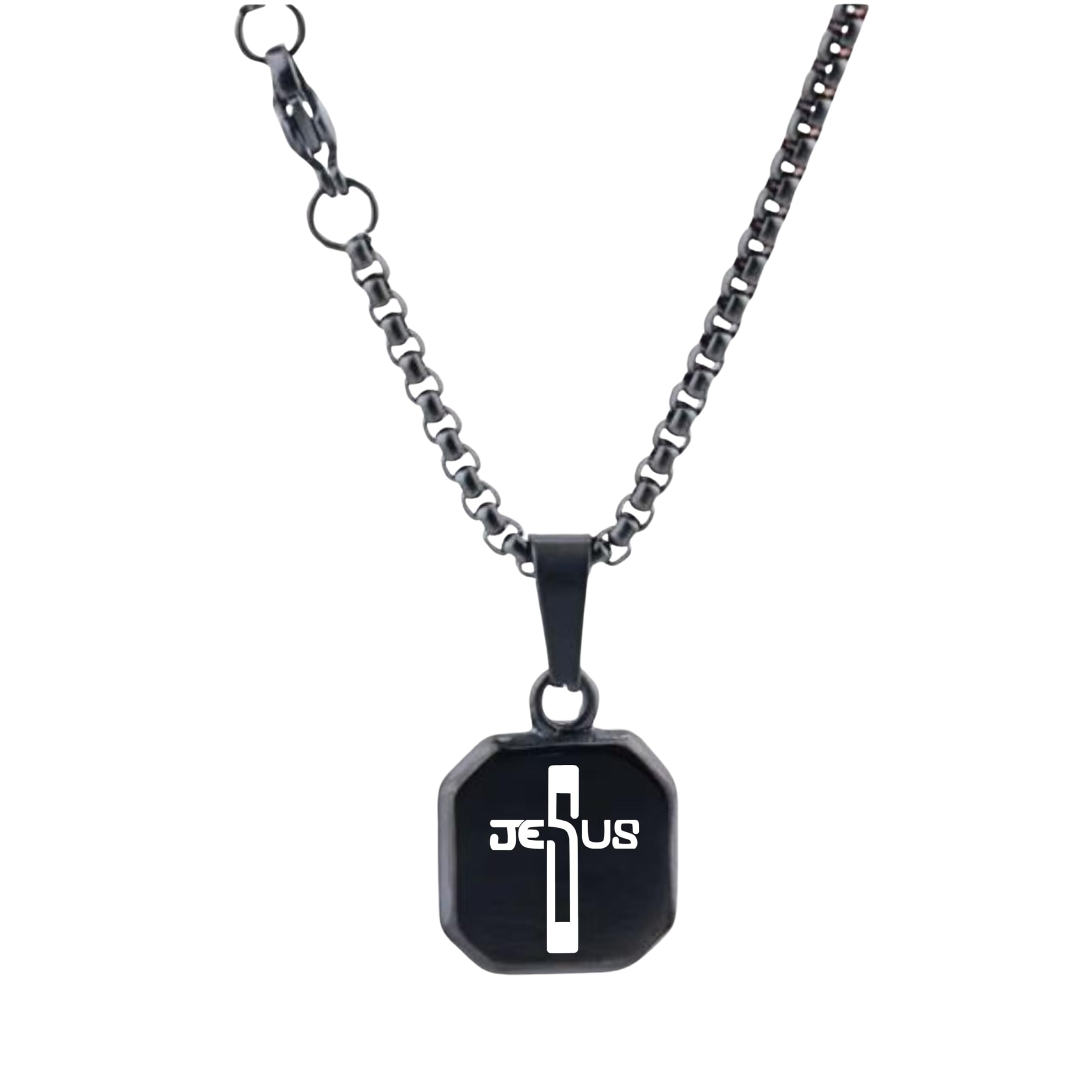 m men style Stylish Square Geometric Aesthetic Pendant Jesus Cross Pendant Necklace for Men Women Christian Gifts for Men Faith Black-picture-45