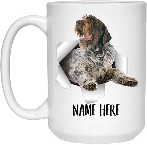 Divertido nombre personalizado de pelo alambre, Griffon gris Merle, texto personalizado de Navidad 2023, regalo taza de café blanca, 15 onzas