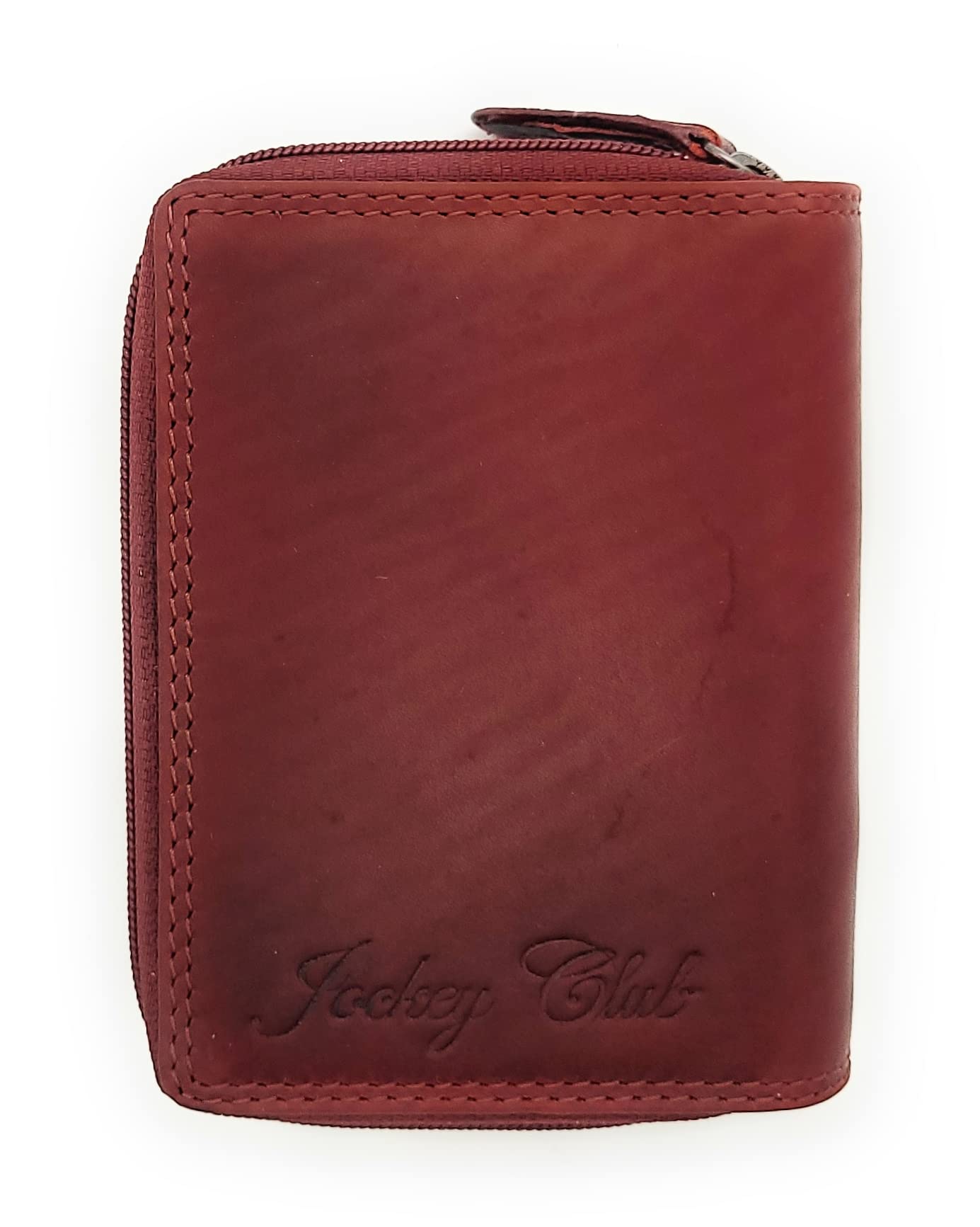 Jockey Club - Monedero pequeño Tarjetero Cartera de piel auténtica para mujer con protección RFID, rojo, small, Retro