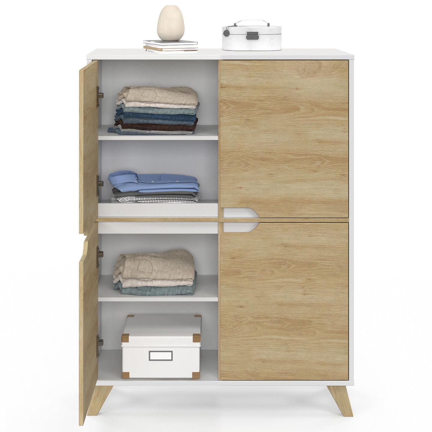 IDMarket - 4-türiges Aufbewahrungsmöbel Helsinki skandinavisch weiß und Holz