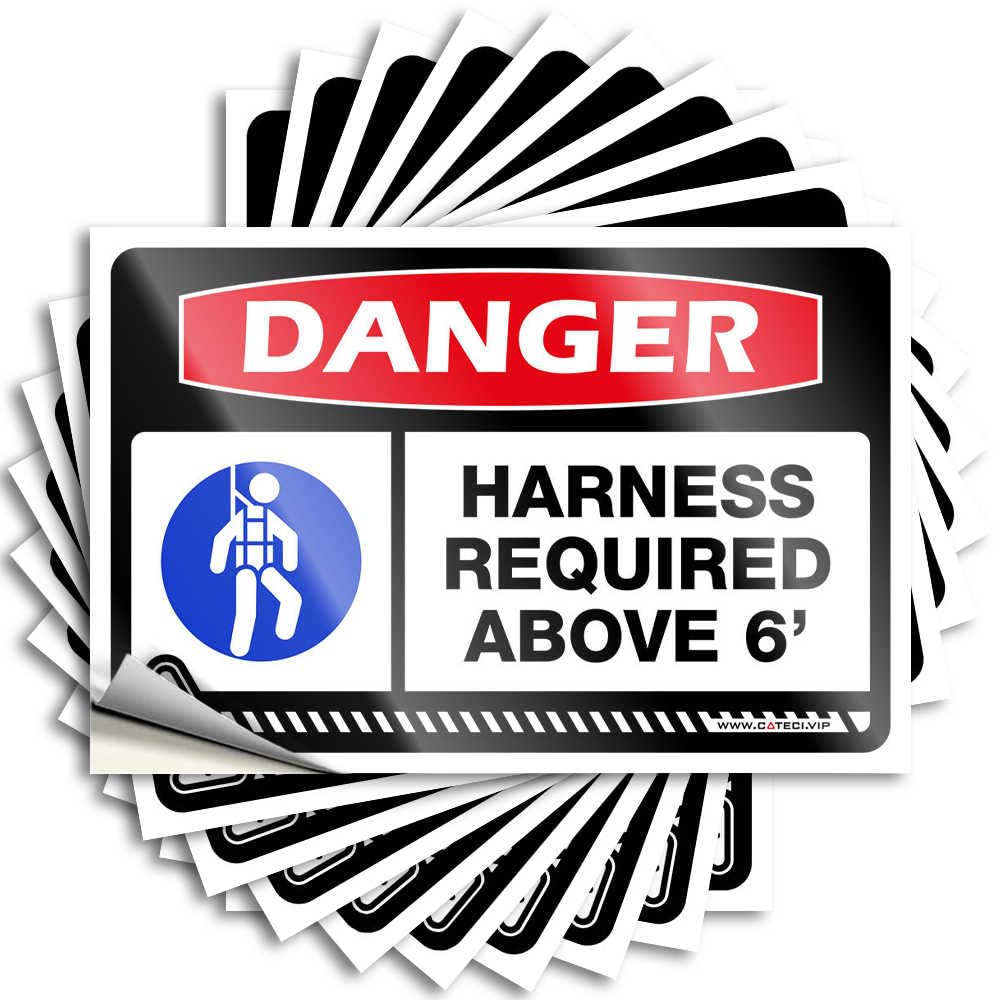 Decals Stuff for Bedroom Peel and Stick - Danger Harness Required Above 6’ Helmet Reading Waterproof Vinyl for Interesting(6X9CM)