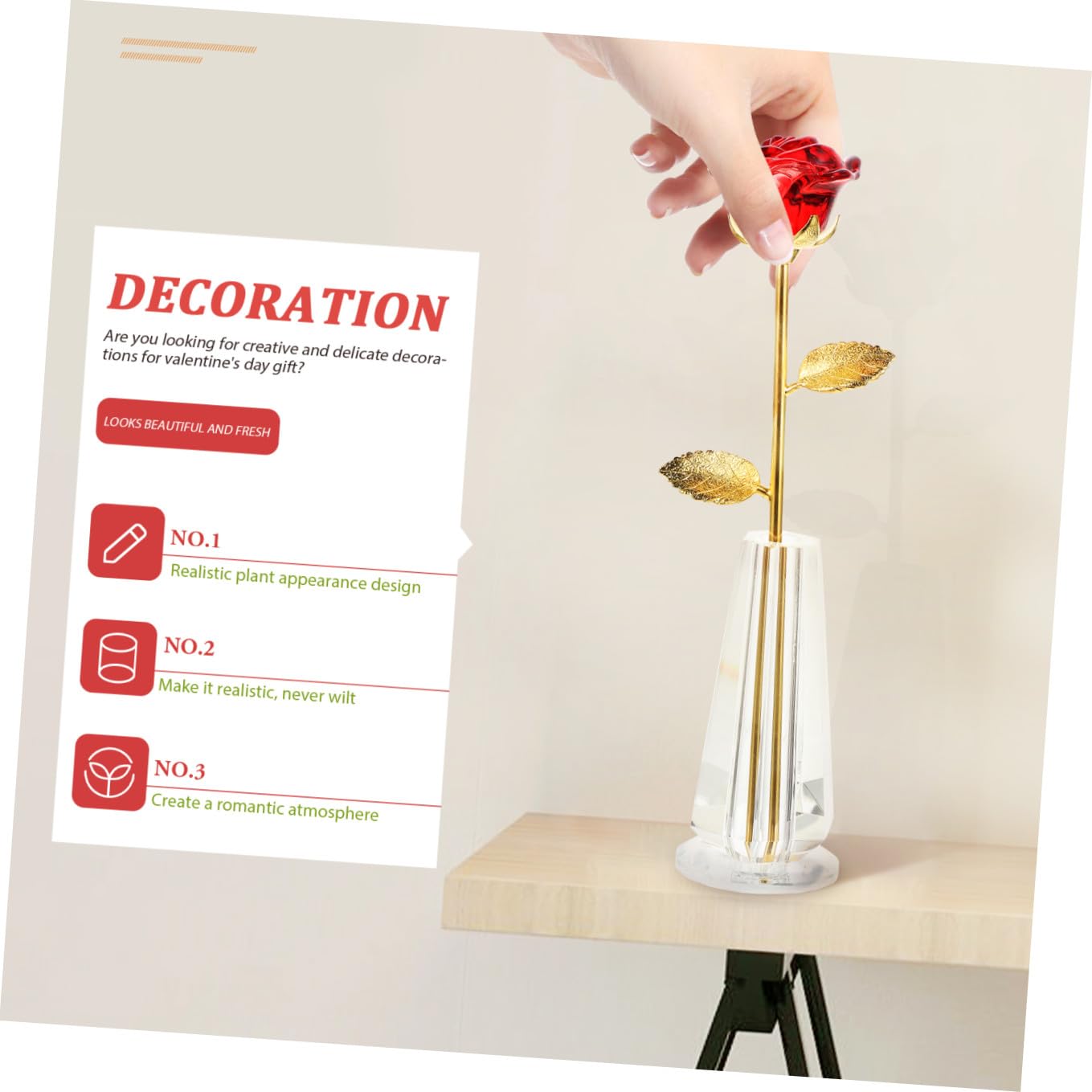 Decoración de Flores de Cristal Jarrón Pequeño para Centro de Mesa y Escritorio, Obsequio de San Valentín para, Adorno Artesanal Hogar