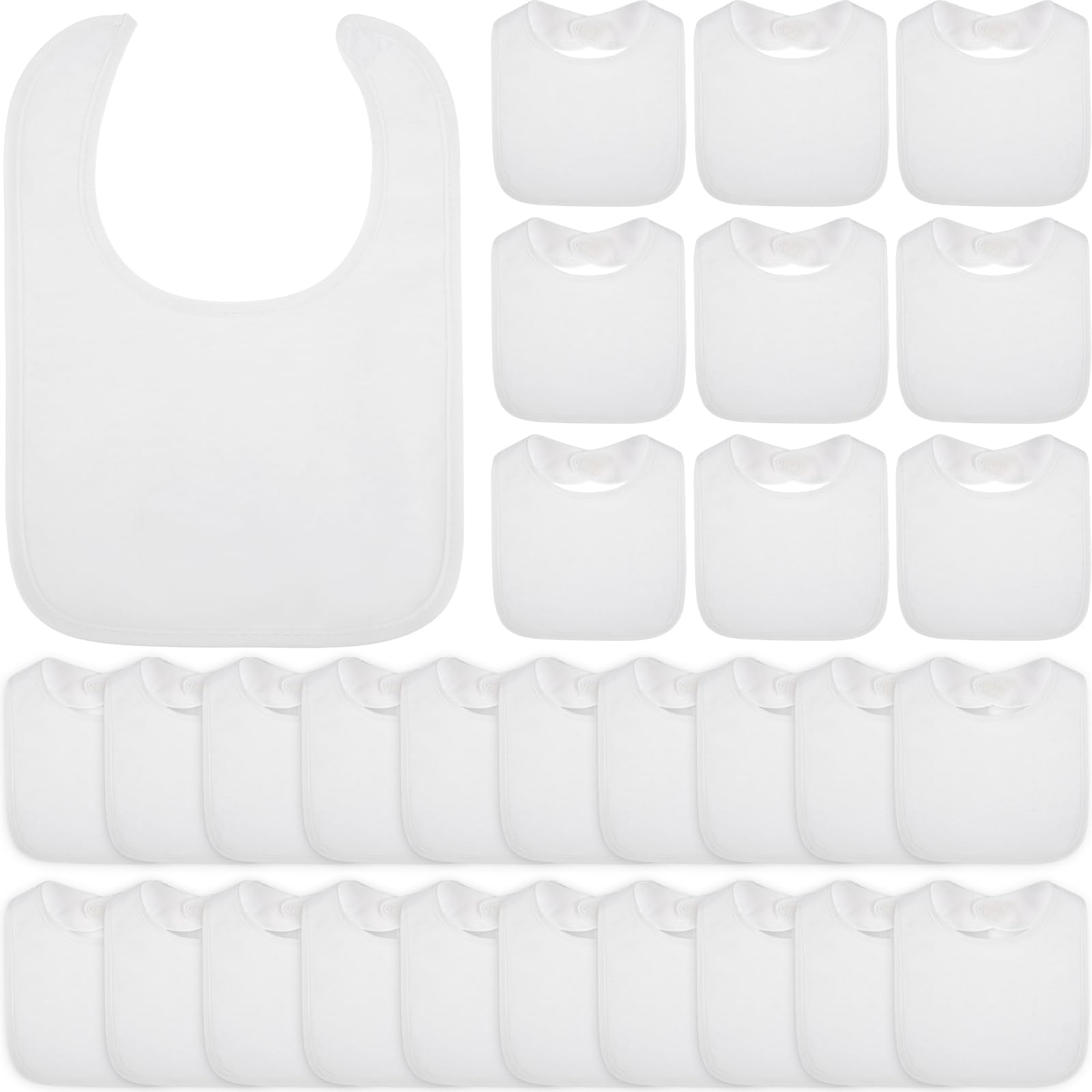 Toulite 30 Pcs White Cotton Baby Bibs for Decorating Washable Reusable Waterproof Feeder Baby Bibs with Double Sided Design