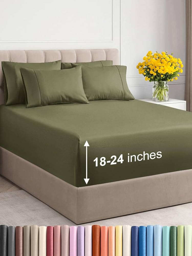Extra Deep King Sheet Set - 6 Piece Breathable & Cooling Sheets - Hotel Luxury Bedding Set with 18-24 Inch Extra Deep Pockets - Easy Fit - Super Soft, Wrinkle Free and Comfy - Sage Green, King Size