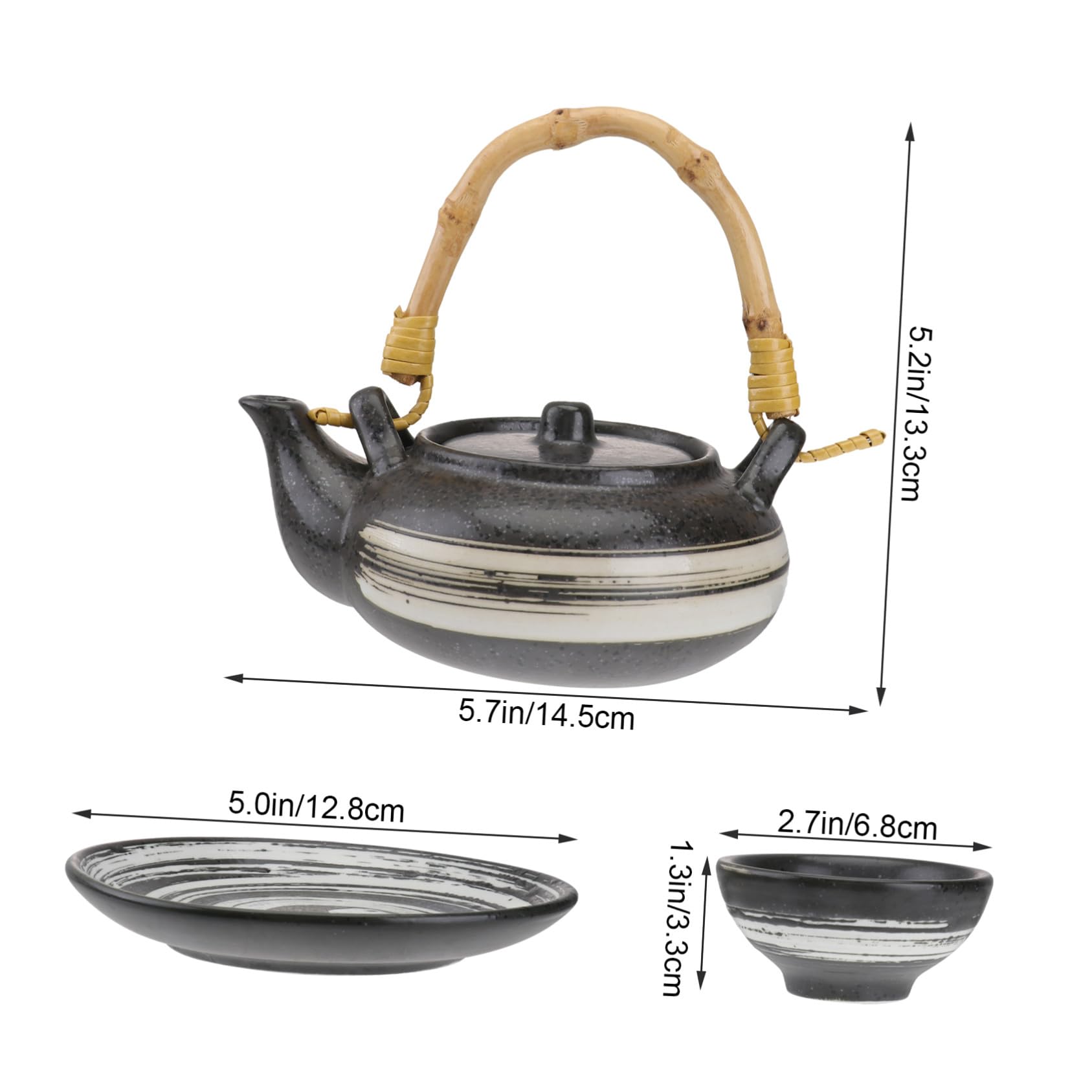 Tetera Pequeña de Cerámica 1 Juego Estilo Japonés | Plato y Taza, Fácil de Limpiar, Base Estable, Diseño Elegante y Excelente Acabado para Casa y Casa de Té Estilo Aleatorio
