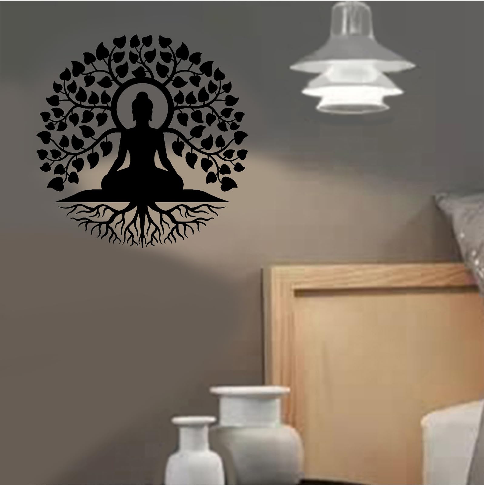 LIKEUDO Árbol de la vida con Buda para colgar en la pared, 40 cm, decoración de metal para sala de estar, árbol Bodhi y placa de pared de Buda