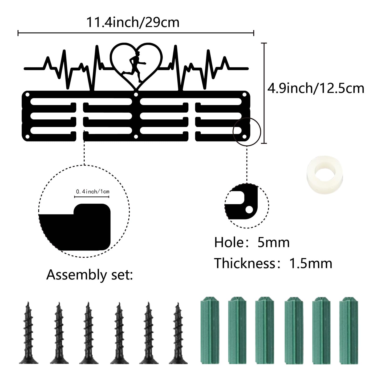 CREATCABIN Porta Medaglie da Corsa Appendiabiti per Medaglie Espositore Sport Metallo Premi da Appendere Ferro Supporto Piccolo Battito Cardiaco Decorazione Premi per Parete Casa Badge Gara 29x12.5cm