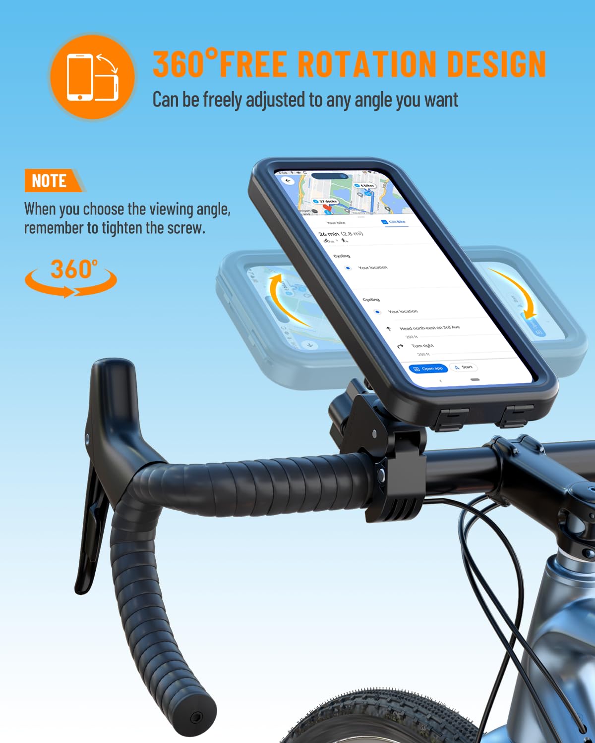 Support Téléphone Moto Etanche [Déverrouillage Rapide en 1S] Support Téléphone Vélo Rotation à 360° Porte Telephone Scooter de Guidon avec Ecran Tactile pour Téléphone Jusqu' à 6,9"