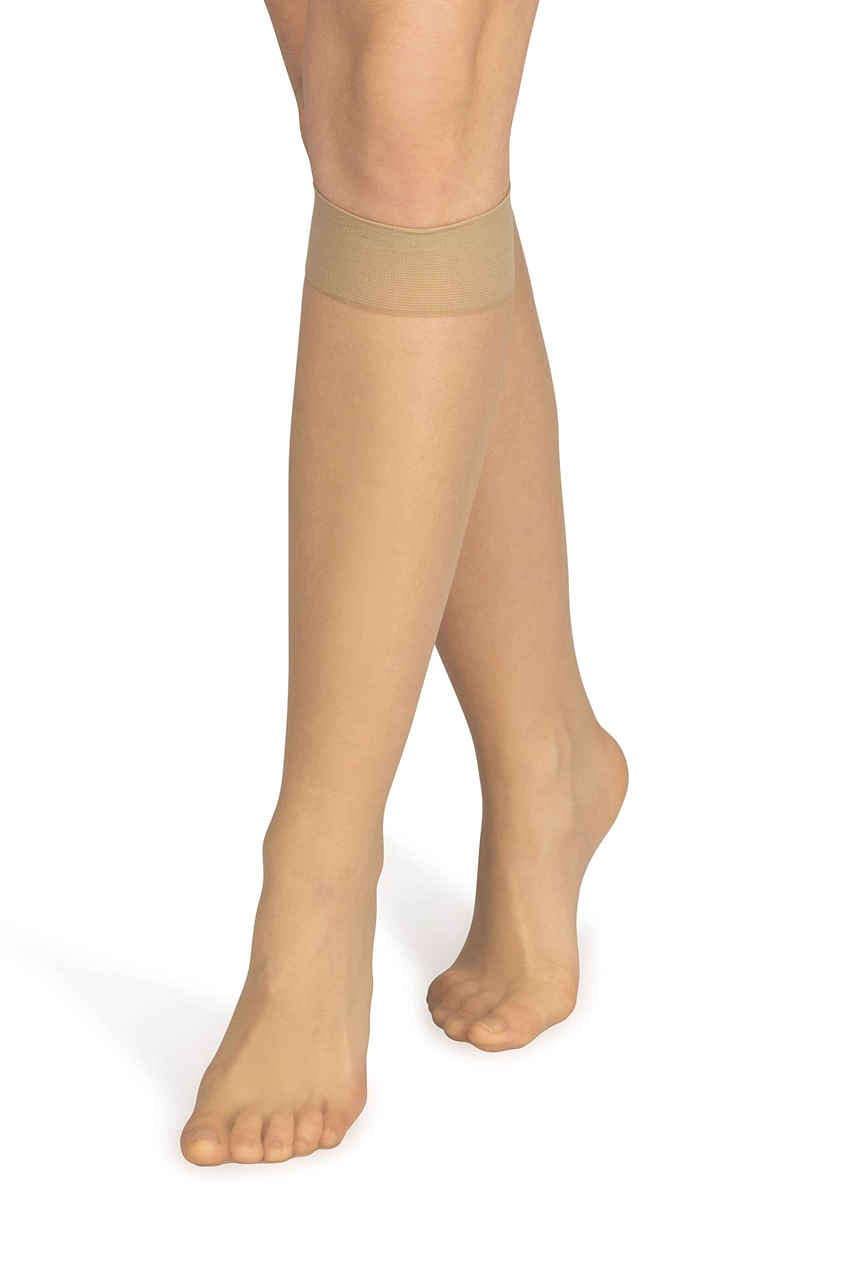 NOQ Women Socks Ladies Knee-highs Plain Nude Shades 10 DEN Microfiber Semi-Matte Classic with Comfort Top One Size Two Pairs Sabia, Dune