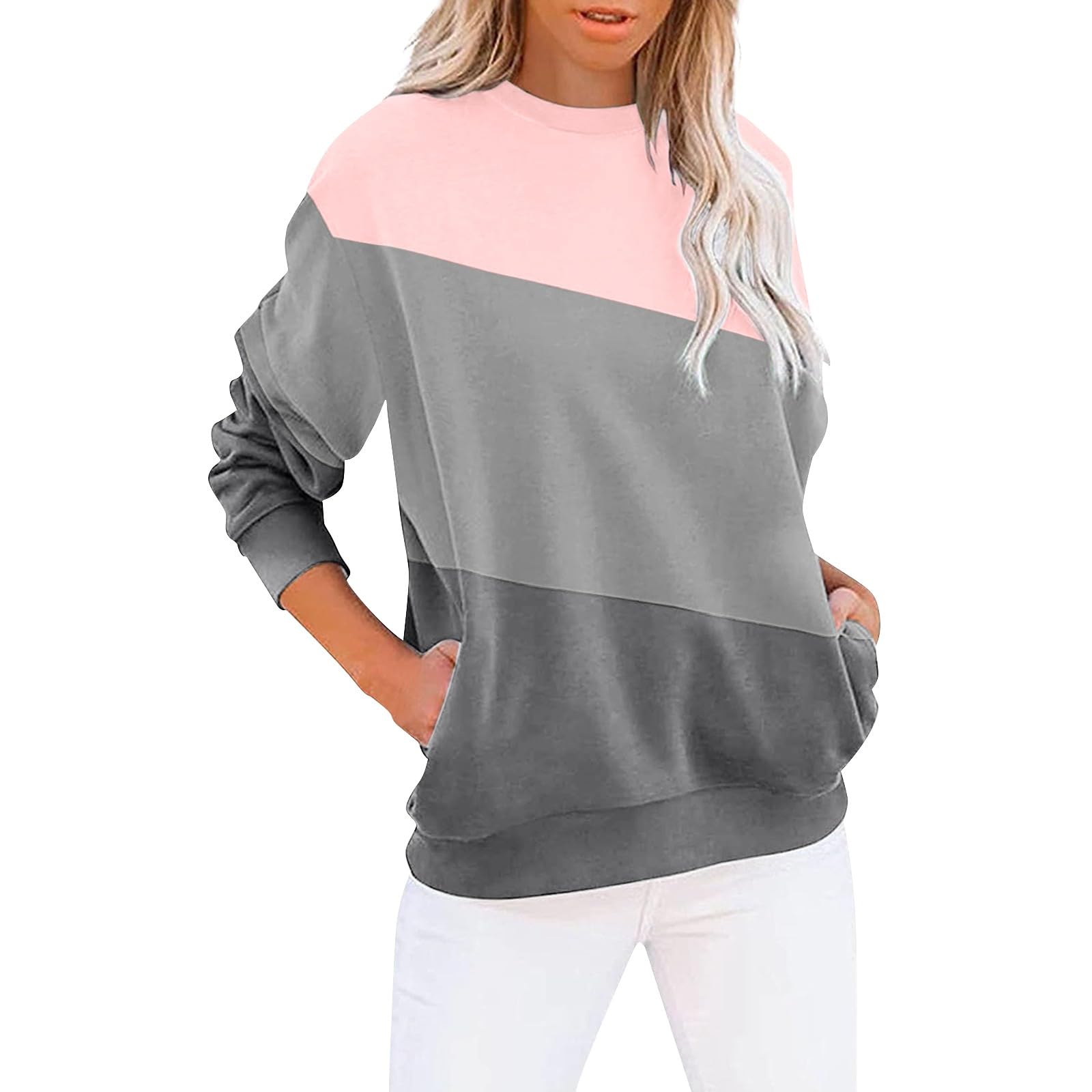 Womens Oversized Sweatshirts Fall Crewneck Long Sleeve Pullover Sweatshirt Trendy Lightweight Outdoors Tops