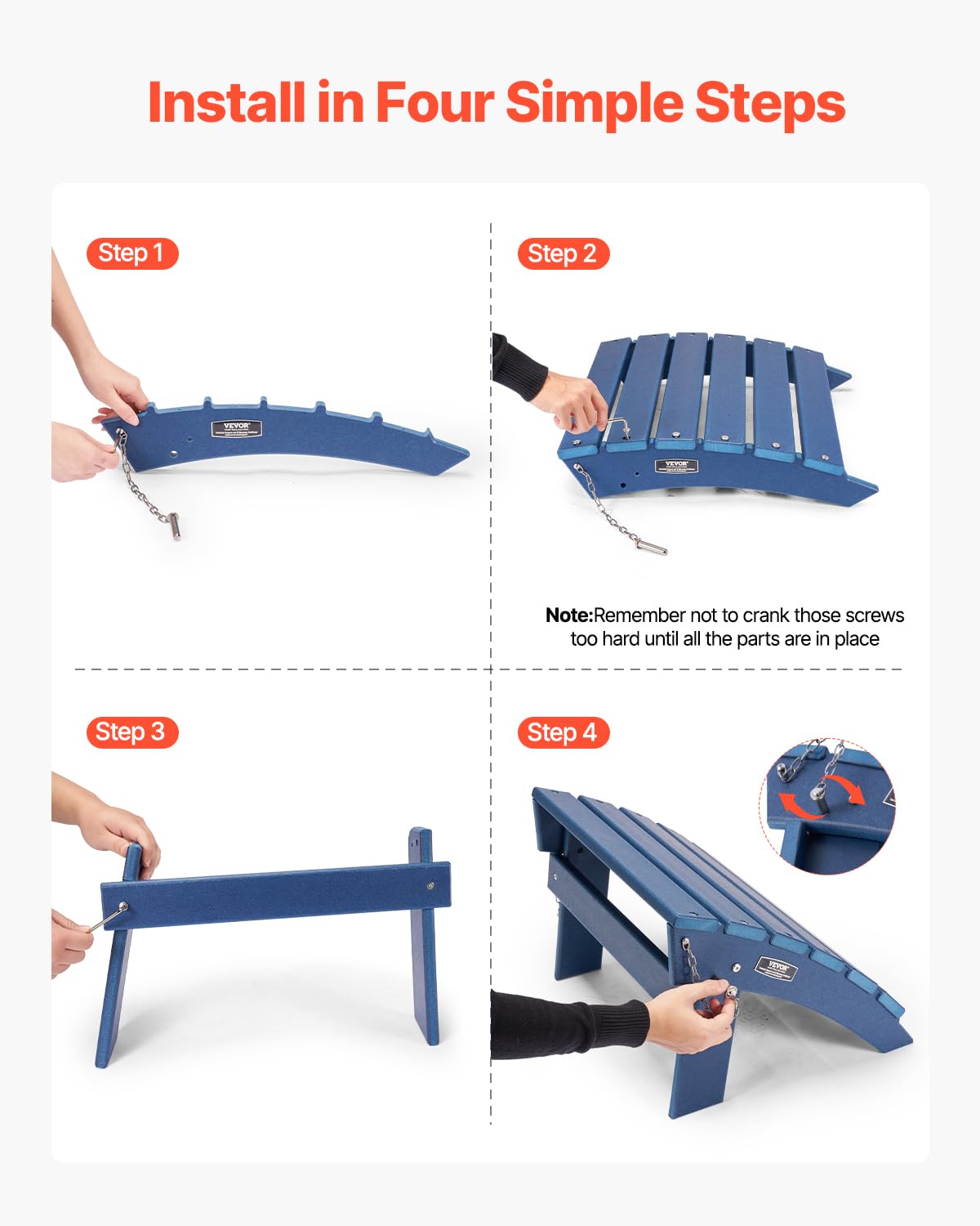 VEVOR Adirondack Otomana, składana otomana z tworzywa sztucznego HDPE, odporny na warunki atmosferyczne, podnóżek do krzesła Adirondack, szeroko stosowany na zewnątrz, na werandę, basen, trawnik,