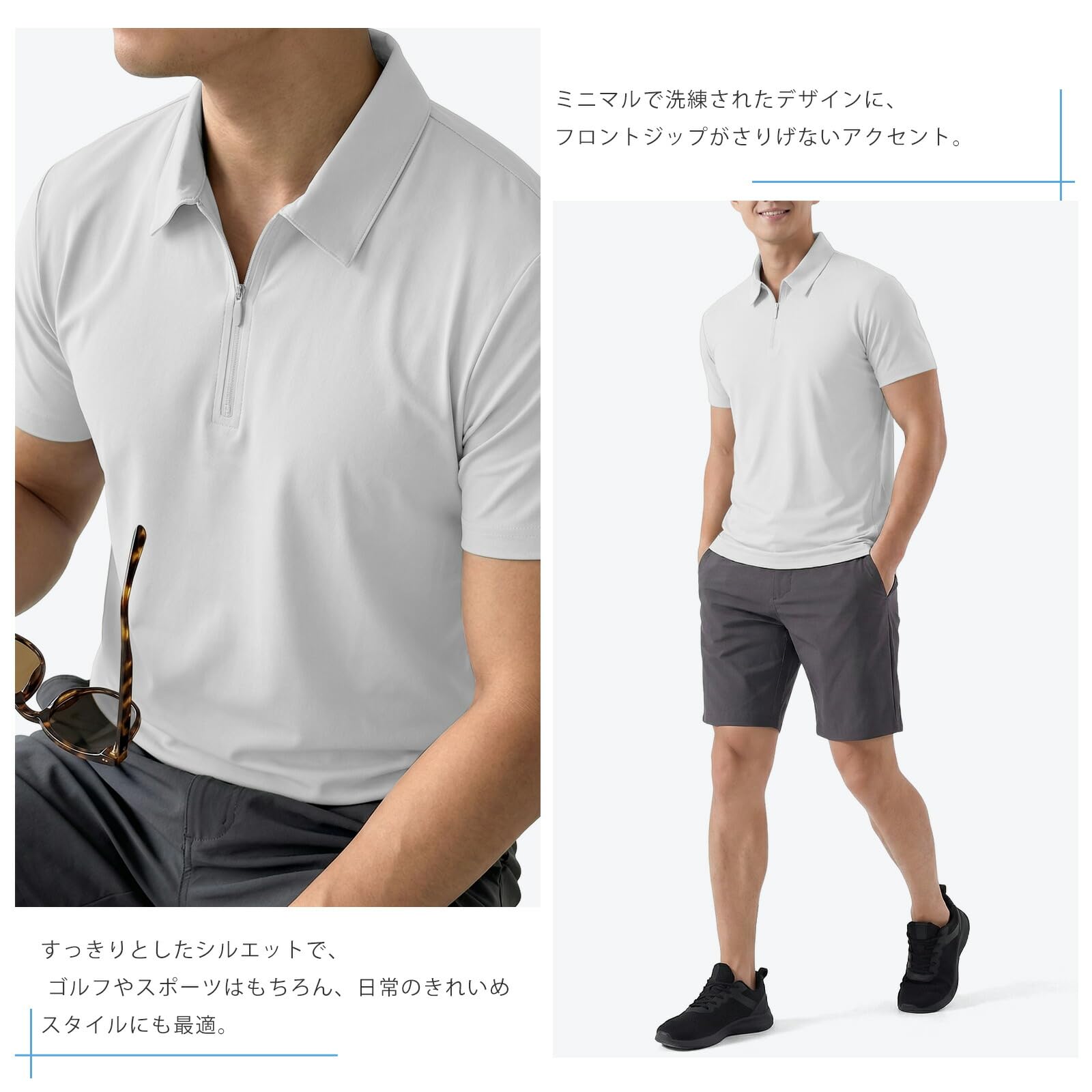 [Dnzzs] ゴルフ ポロシャツ メンズ ハーフジップ 冷感 半袖 速乾 通気 伸縮 軽量 ストレッチ スポーツ ランニング トレーニング アウトドア 春夏用 - 3