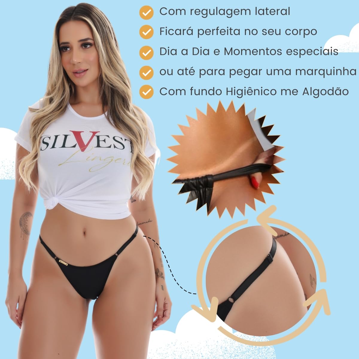 Kit 4 Calcinhas Tangas Fio Dental com Regulagem | Tanga Sol em promoção! Veja a oferta e mais achadinhos de Moda íntima 3 Hoje é o melhor dia para comprar Kit 4 Calcinhas Tangas Fio Dental com Regulagem | Tanga Sol com aquele preço maroto! Promoção! Aproveite a oferta! 3