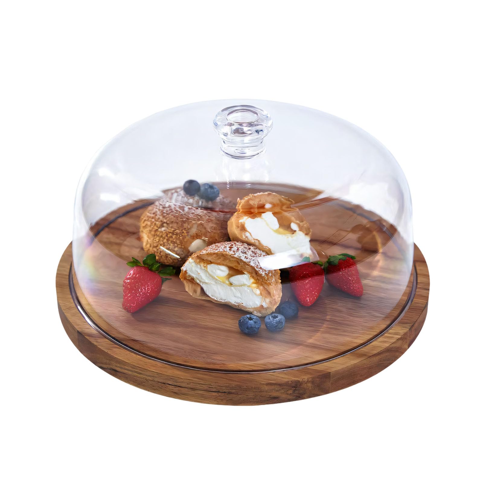 Transparente para Tartas con Forma de cúpula, Bandeja de Madera para Servir, Cubierta Redonda para postres, golosinas de panadería, exhibición de, reunión, Buffet, Cocina, arreglo para de