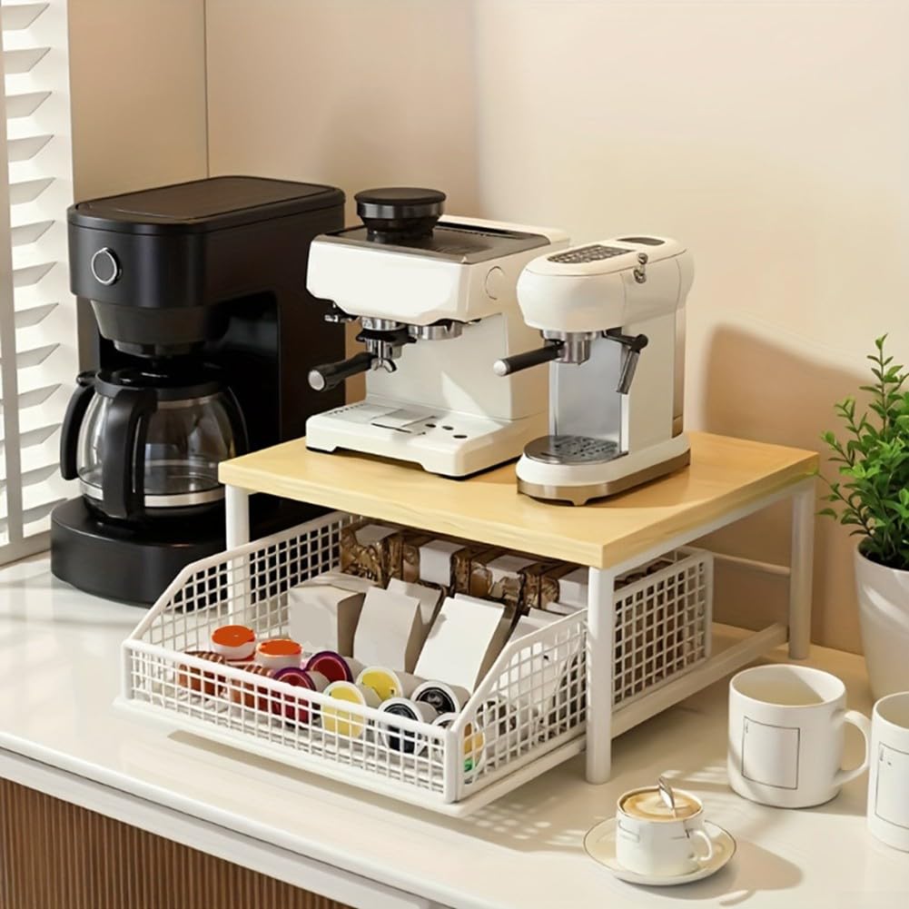 Chariot à micro-ondes avec panier de rangement inférieur, support d'étagère de cuisine en bois et métal, design mobile avec roulettes verrouillables pour organiser casseroles, ustensiles (noir)